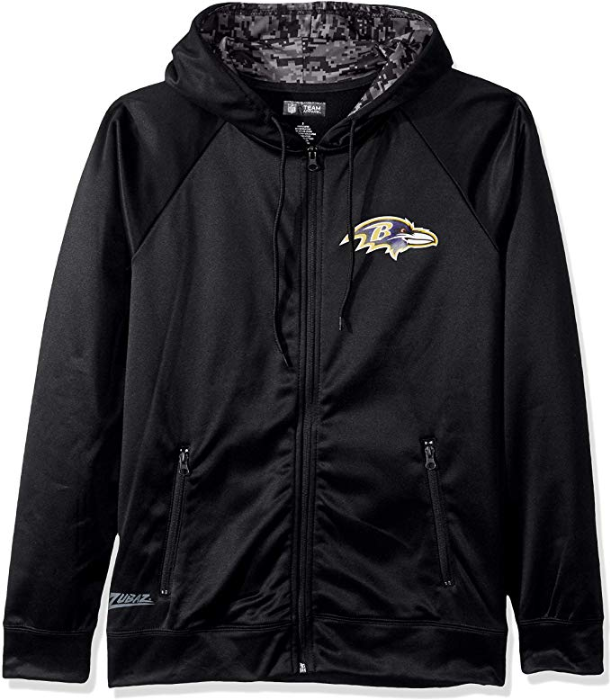 Zubaz NFL Men's Baltimore Ravens Full Zip Digital Camo Hood Hoodie, Black