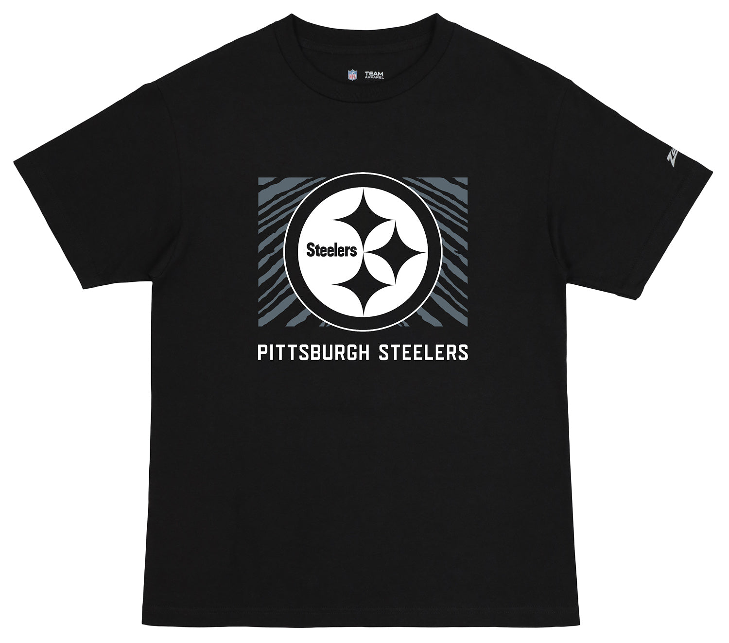 Zubaz NFL Unisex Cotton Heavyweight Short Sleeve T-shirt Black With Grey Tonal Zebra Square Logo for Men and Women, Pittsburg