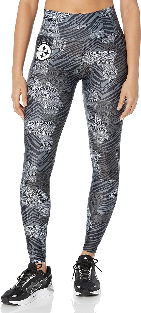 Zubaz Women's Pittsburgh Steelers Tonal Black Patchwork Zebra Legging - Official NFL Steelers Zubaz Apparel (1 of 2)