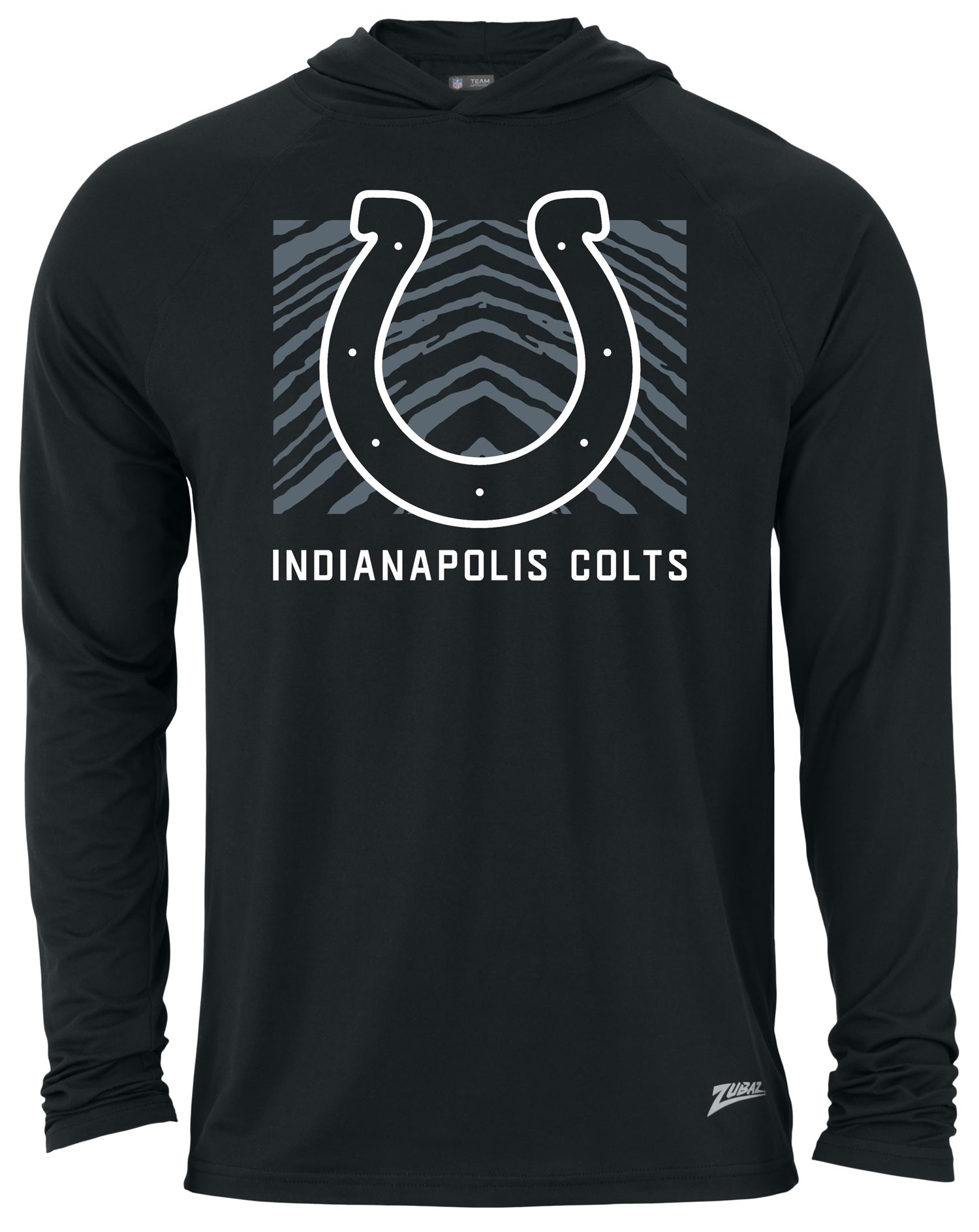 Zubaz NFL Men's Light Weight Black Body Hoodie, Gray Zebra Square Logo, Indianapolis Colts - Official NFL Colts Zubaz Apparel