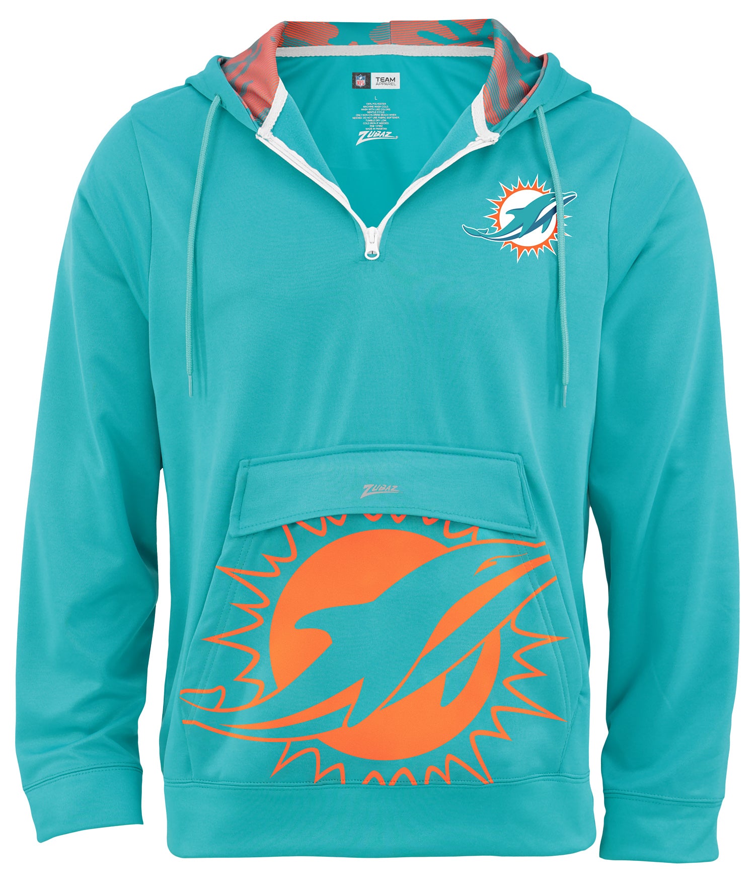 Zubaz NFL Men's 1/4 Zip Big Pocket Team Logo Hoodie Miami Dolphins - Official NFL Dolphins Zubaz Apparel (1 of 2)