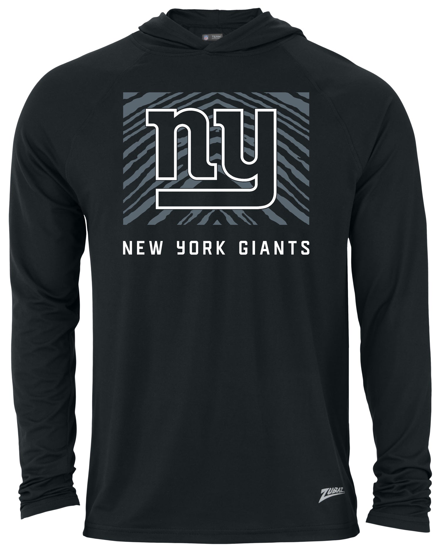 Zubaz NFL Men's Light Weight Black Body Hoodie, Gray Zebra Square Logo, New York Giants - Official NFL Giants Zubaz Apparel (