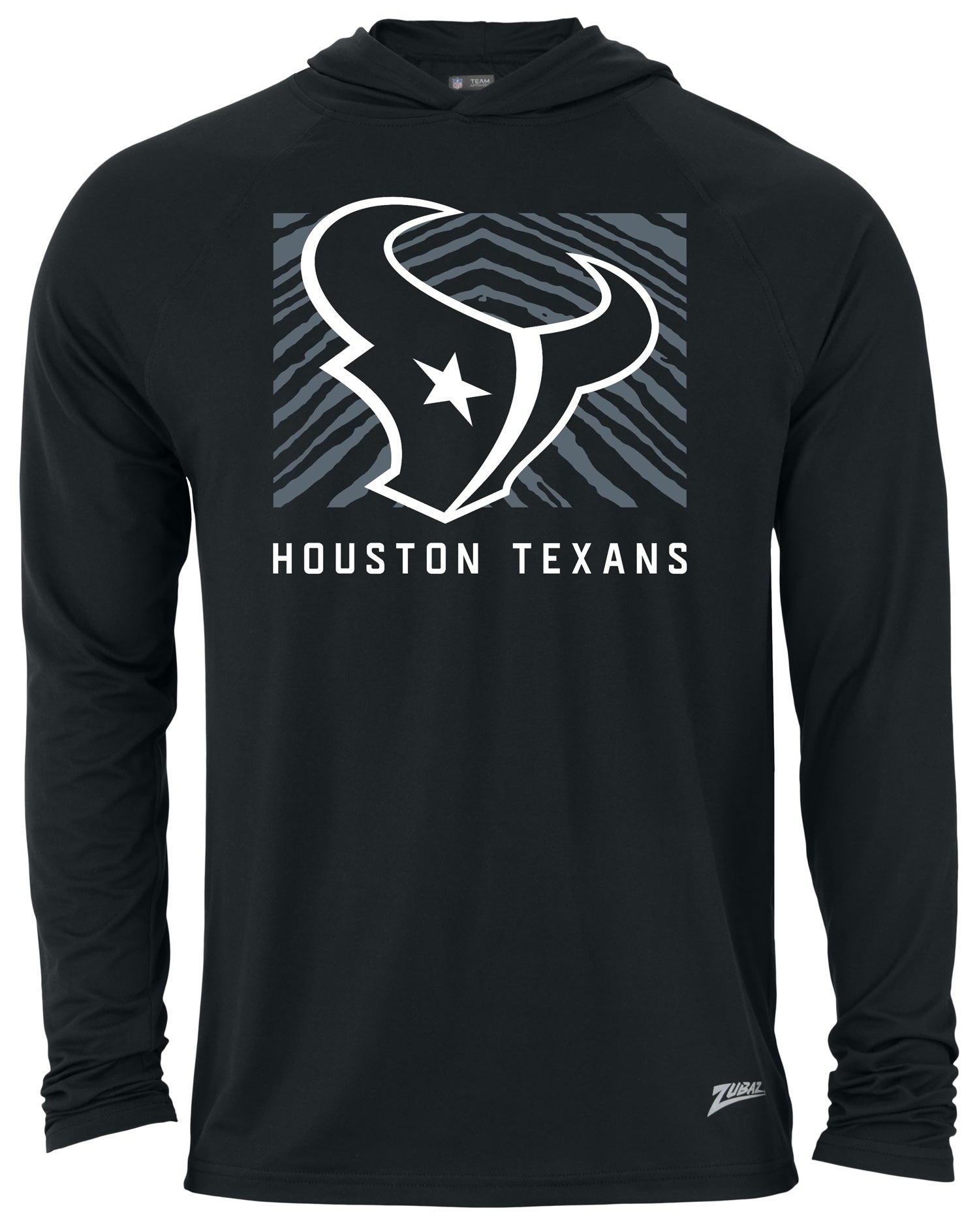 Zubaz NFL Men's Light Weight Black Body Hoodie, Gray Zebra Square Logo, Houston Texans - Official NFL Texans Zubaz Apparel (1
