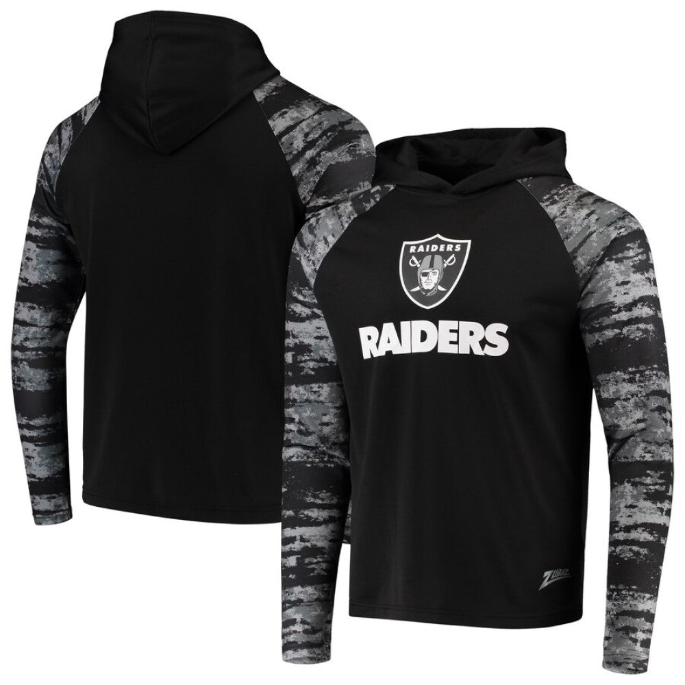 Zubaz NFL Men's Oakland Raiders Oxide Raglan French Terry Pullover Hoodie