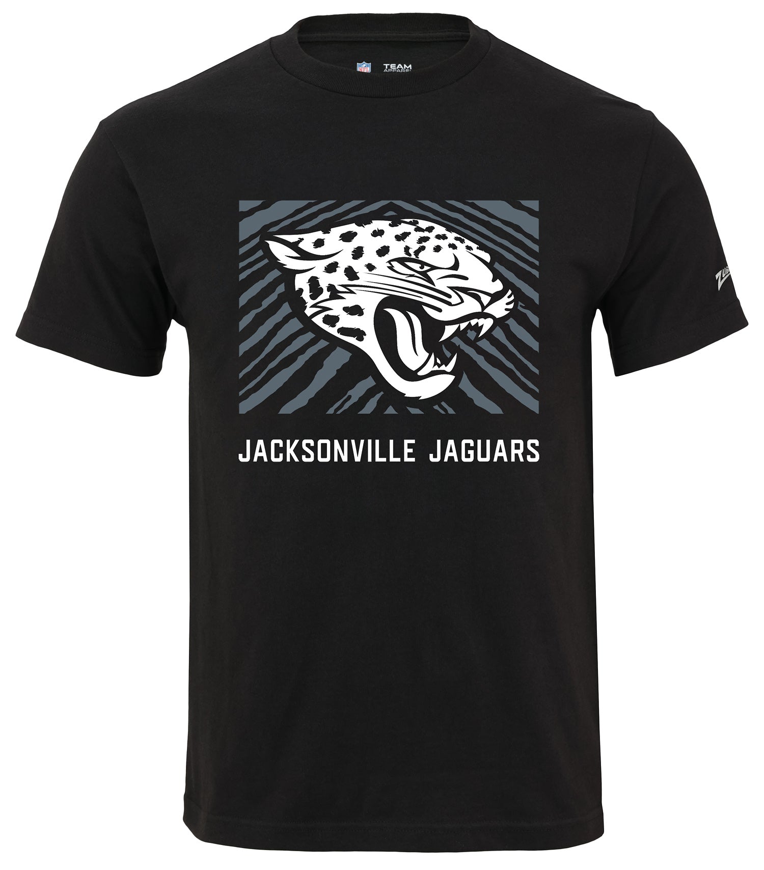 Zubaz NFL Unisex Cotton Heavyweight Short Sleeve T-shirt Black With Grey Tonal Zebra Square Logo for Men and Women, Jacksonvi