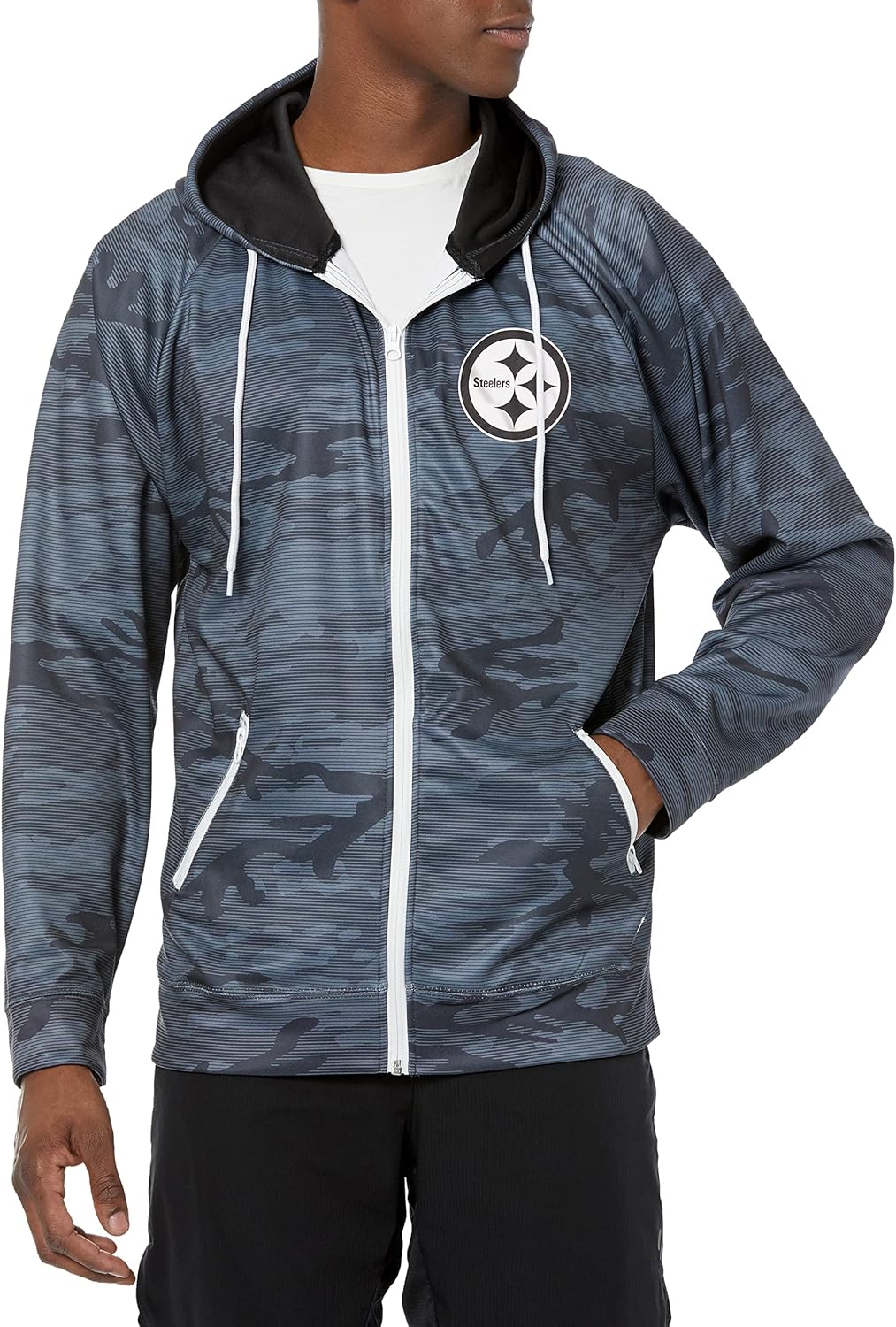 Zubaz NFL Men's Pittsburgh Steelers Tonal Black Camo Full Zip Hoodie - Official NFL Steelers Zubaz Apparel (1 of 2)