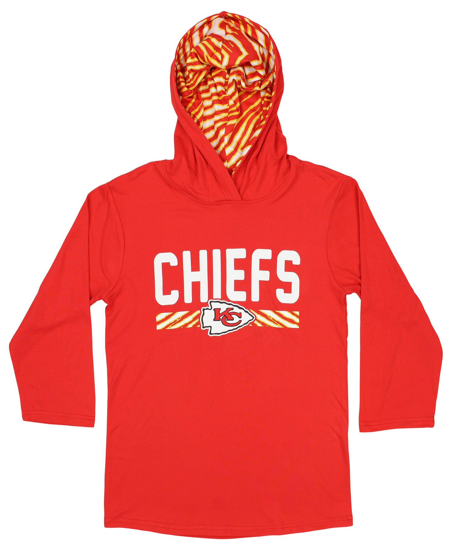 Zubaz NFL Women's Kansas City Chiefs 3/4 Sleeves Hoodie With Classic Zebra Print Accents - Official NFL Chiefs Zubaz Apparel
