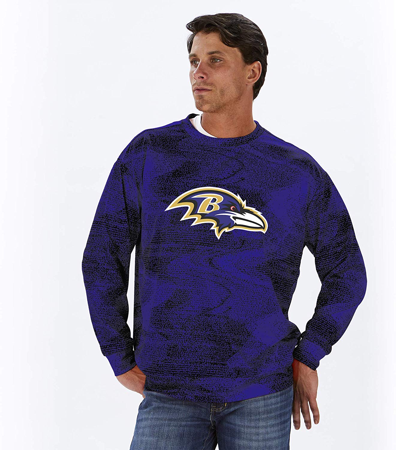 Zubaz NFL Football Men's Baltimore Ravens Static Crew Neck Sweatshirt