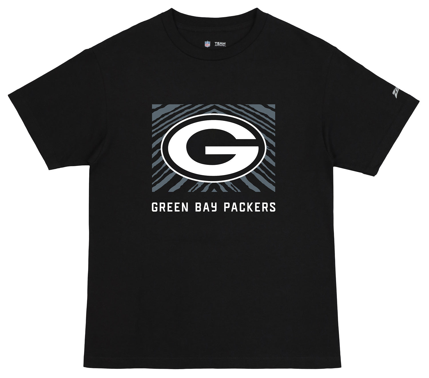 Zubaz NFL Unisex Cotton Heavyweight Short Sleeve T-shirt Black With Grey Tonal Zebra Square Logo for Men and Women, Green Bay