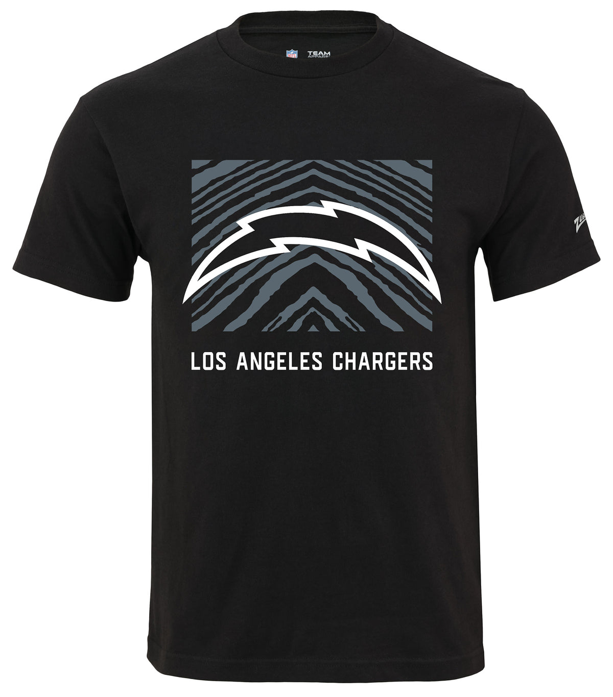 Zubaz NFL Unisex Cotton Heavyweight Short Sleeve T-shirt Black With Grey Tonal Zebra Square Logo for Men and Women, Los Angel
