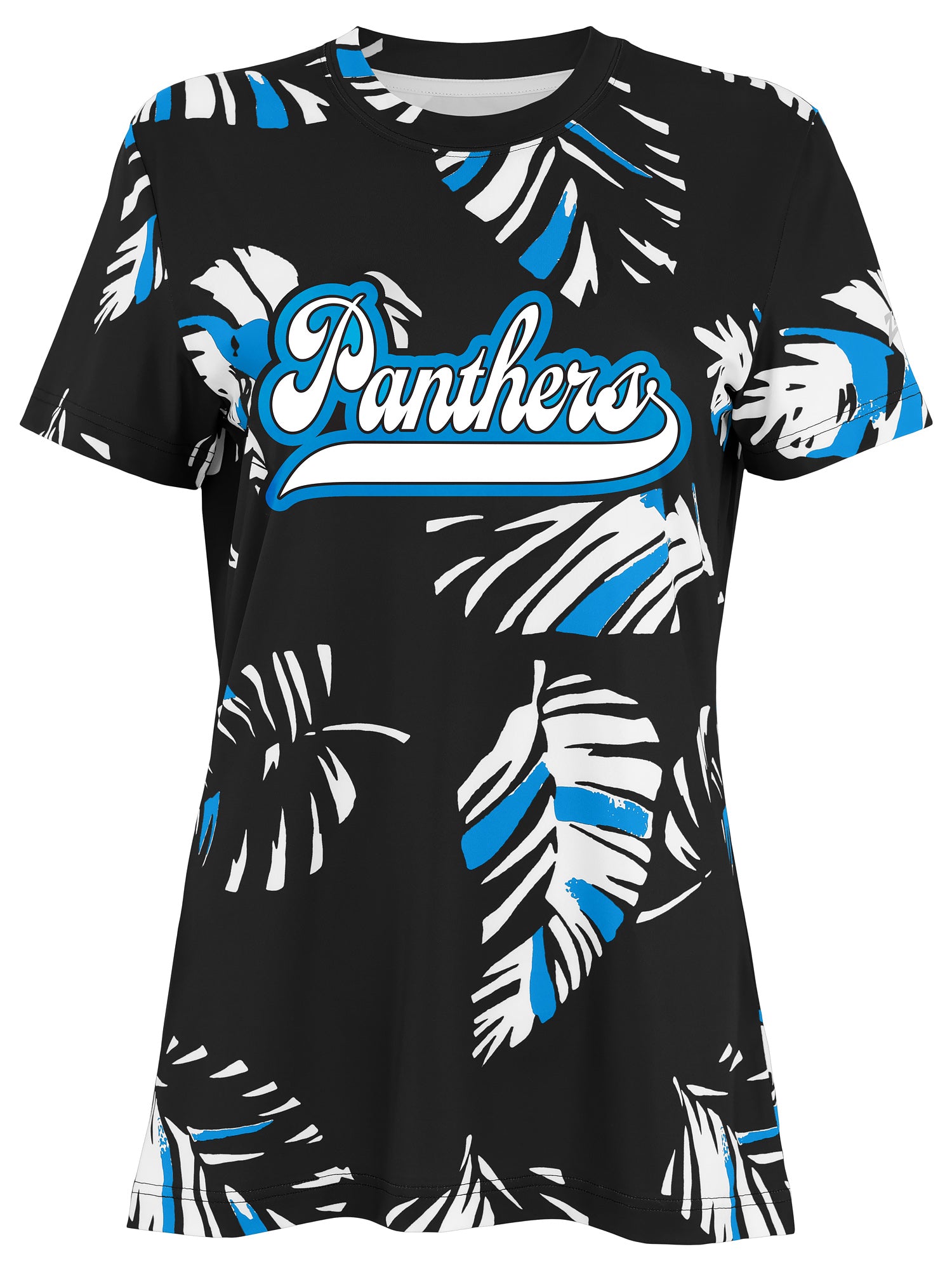 Zubaz NFL Womens Leaf Team Color Script Short Sleeve T-Shirt, Carolina Panthers