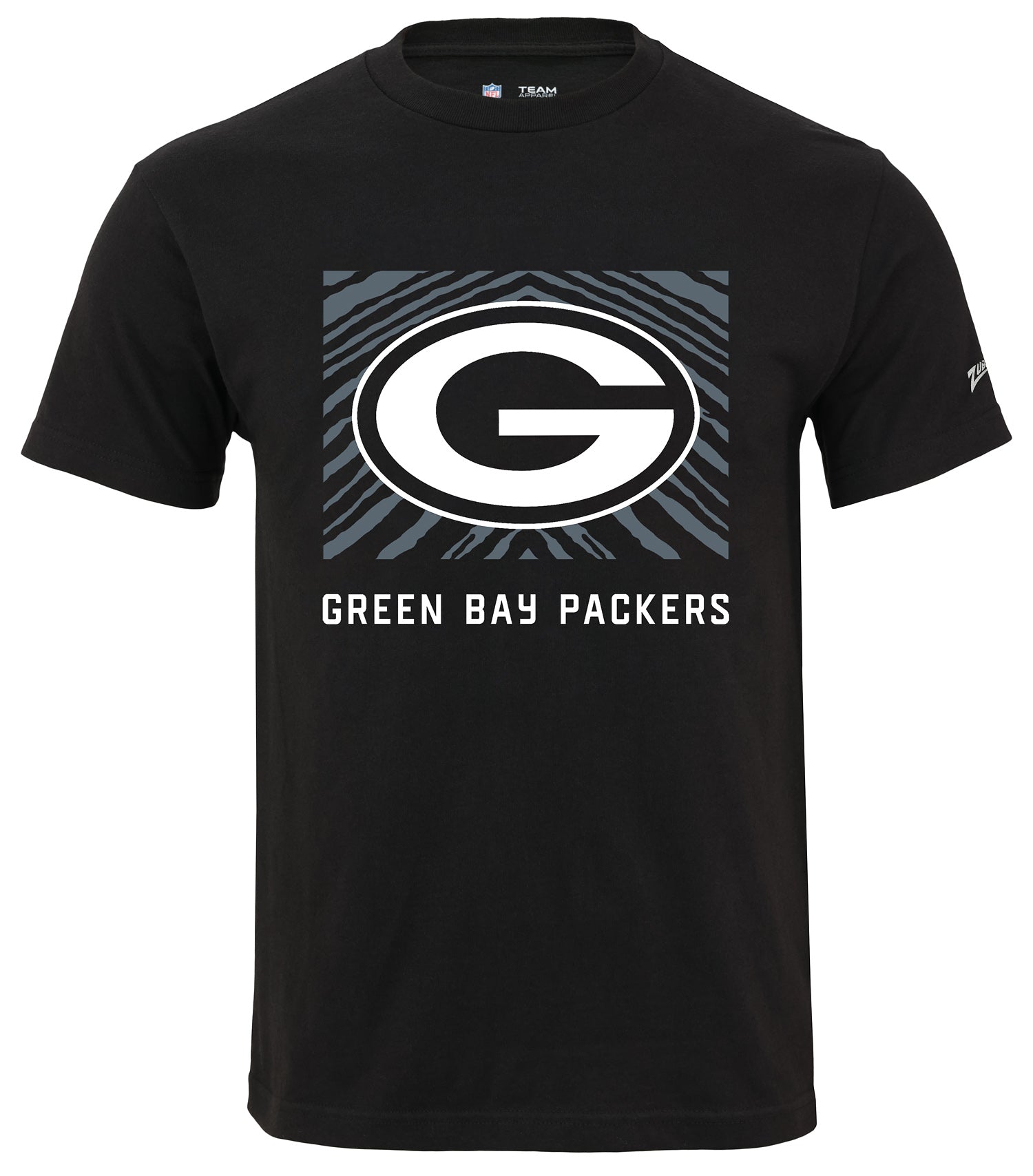 Zubaz NFL Unisex Cotton Heavyweight Short Sleeve T-shirt Black With Grey Tonal Zebra Square Logo for Men and Women, Green Bay