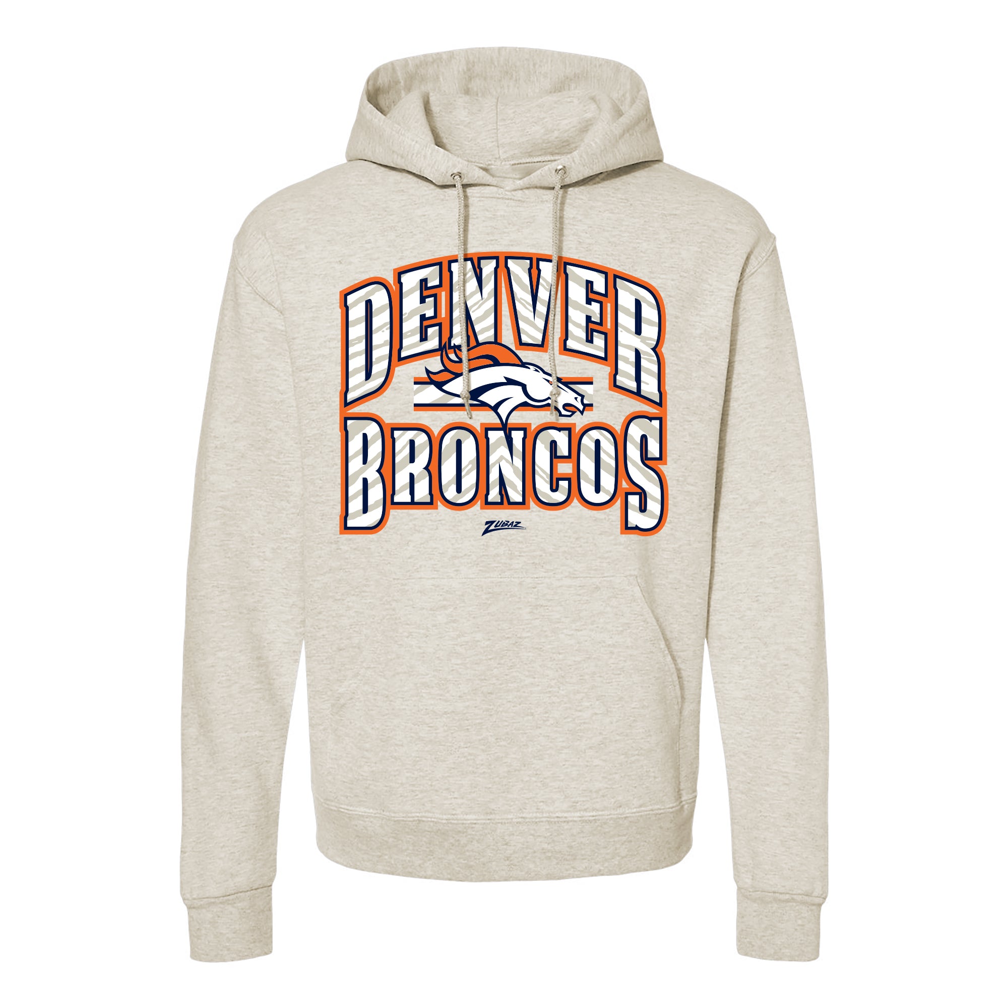 Zubaz NFL Denver Broncos Unisex Pullover Fleece Hoodie for Adult Men and Women, Z2T Kickoff, Oatmeal Heather - Official NFL