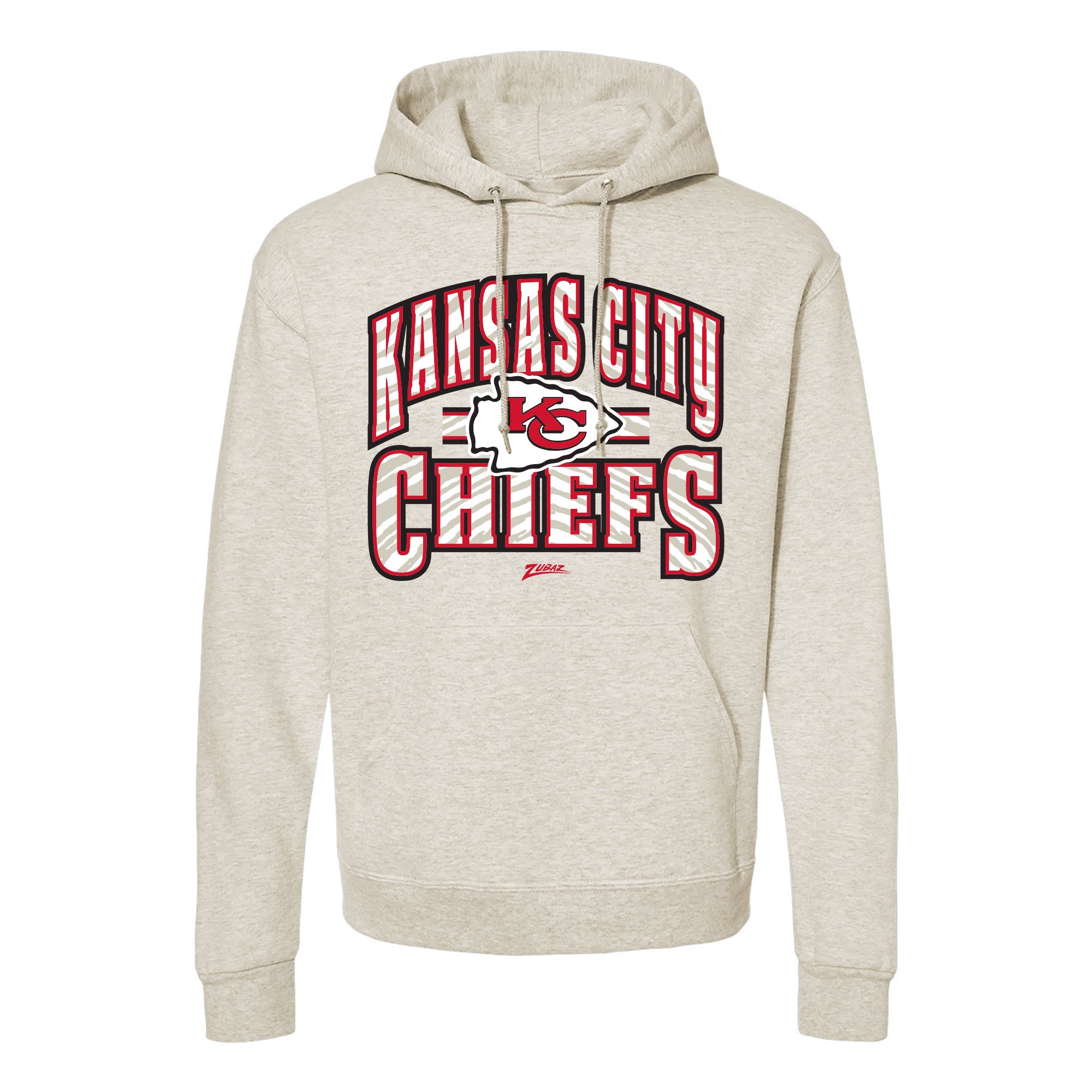 Zubaz NFL Kansas City Chiefs Unisex Pullover Fleece Hoodie for Adult Men and Women, Z2T Kickoff, Oatmeal Heather - Official