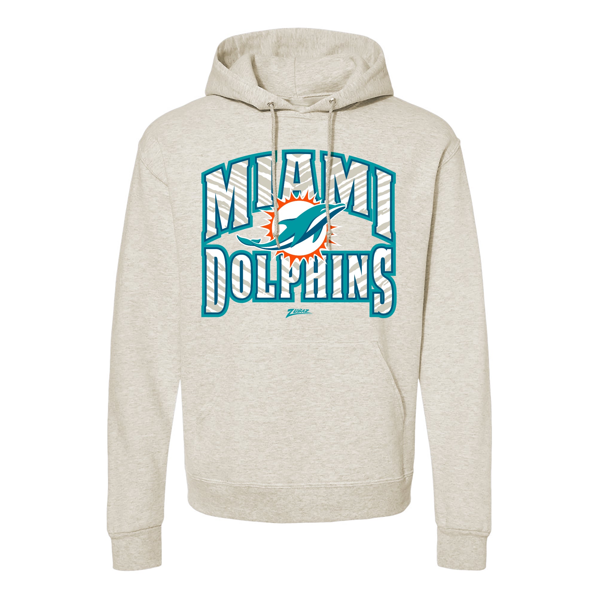 Zubaz NFL Miami Dolphins Unisex Pullover Fleece Hoodie for Adult Men and Women, Z2T Kickoff, Oatmeal Heather - Official NFL