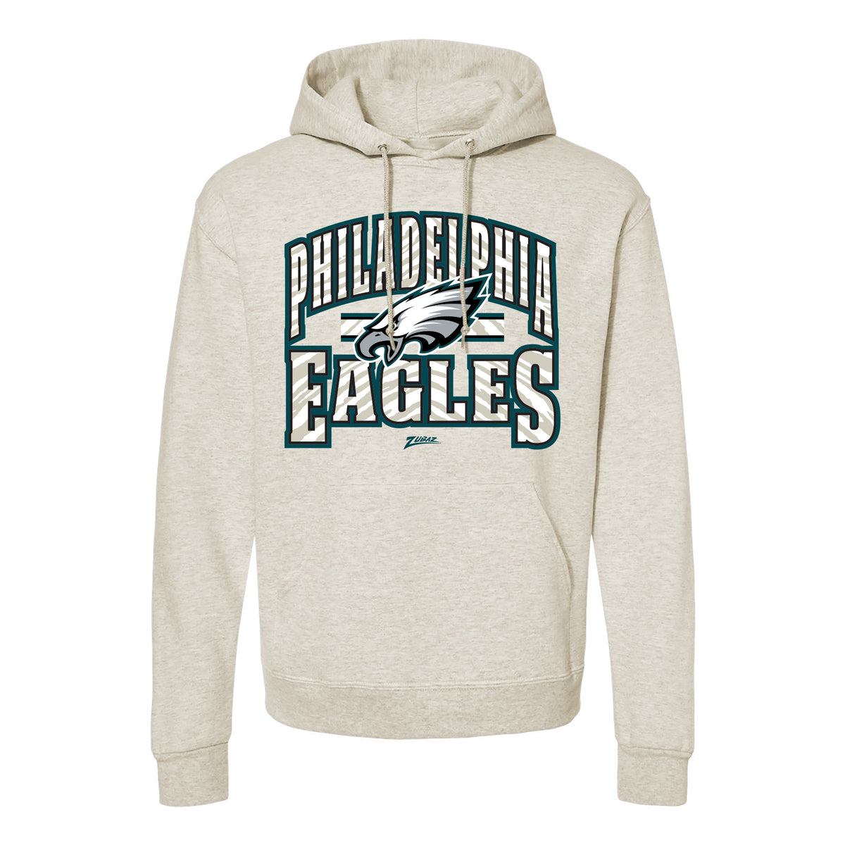 Zubaz NFL Philadelphia Eagles Unisex Pullover Fleece Hoodie for Adult Men and Women, Z2T Kickoff, Oatmeal Heather - Official