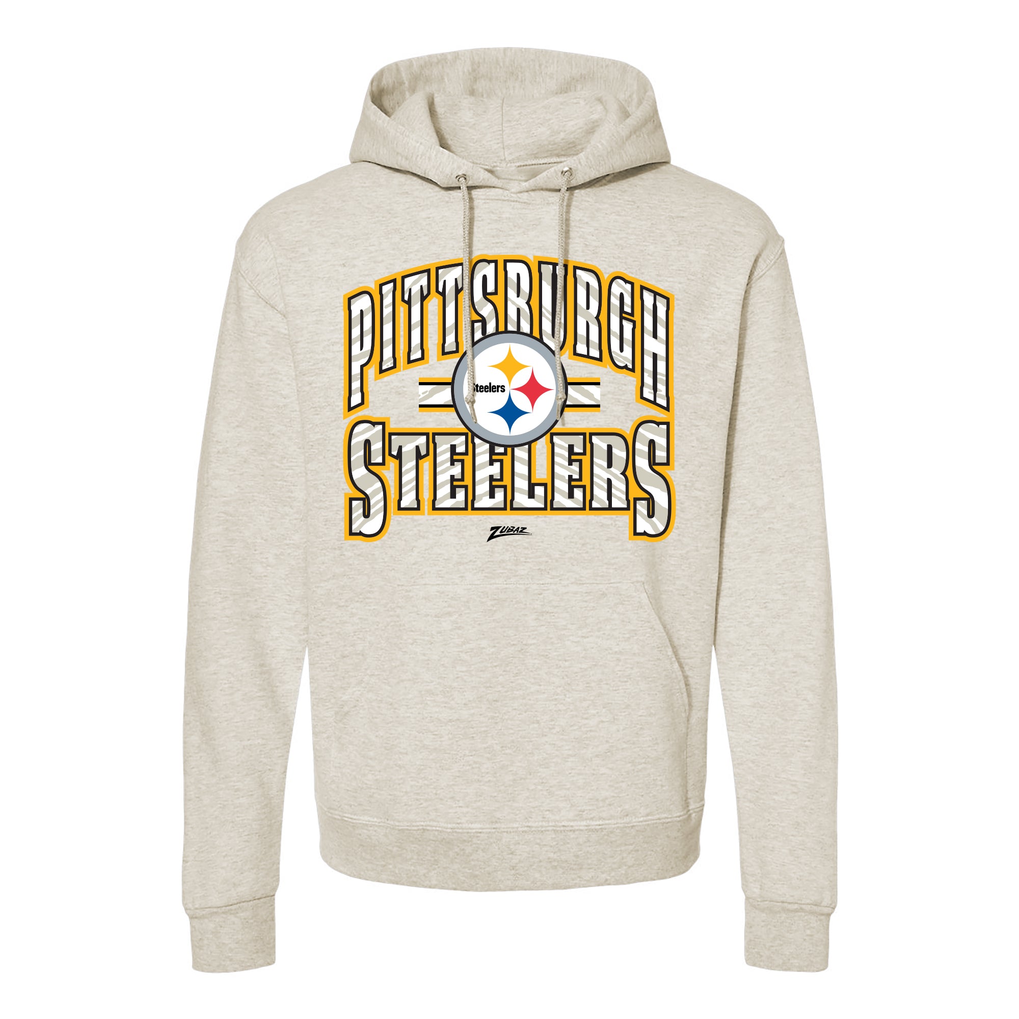 Zubaz NFL Pittsburgh Steelers Unisex Pullover Fleece Hoodie for Adult Men and Women, Z2T Kickoff, Oatmeal Heather - Official