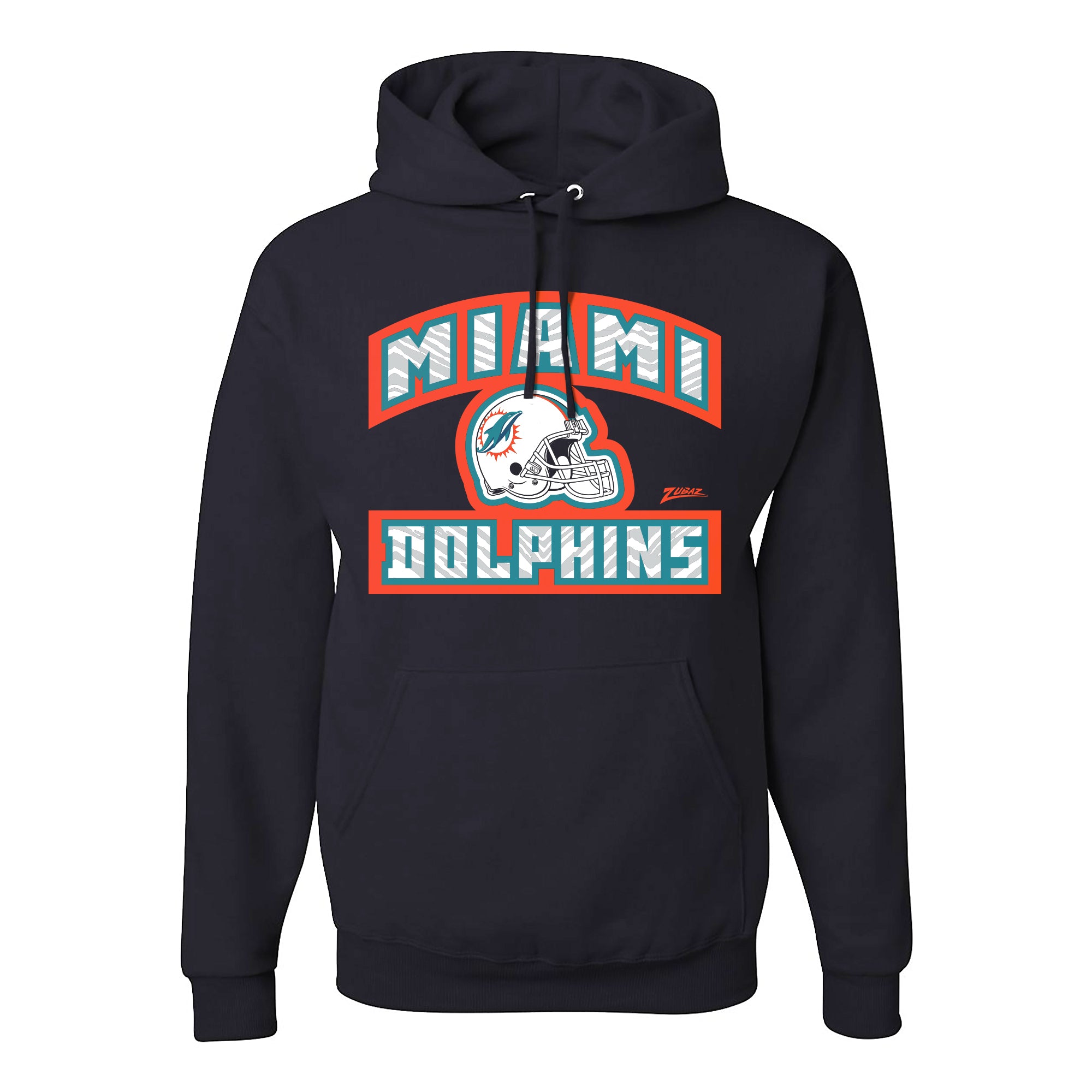 Zubaz NFL Miami Dolphins Unisex Pullover Fleece Hoodie for Adult Men and Women, Z2T Helmet Outline, Black - Official NFL Dolp