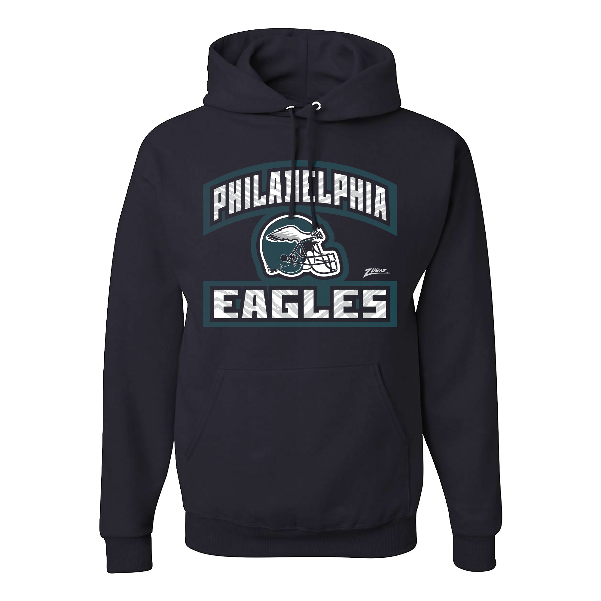 Zubaz NFL Philadelphia Eagles Unisex Pullover Fleece Hoodie for Adult Men and Women, Z2T Helmet Outline, Black - Official NFL