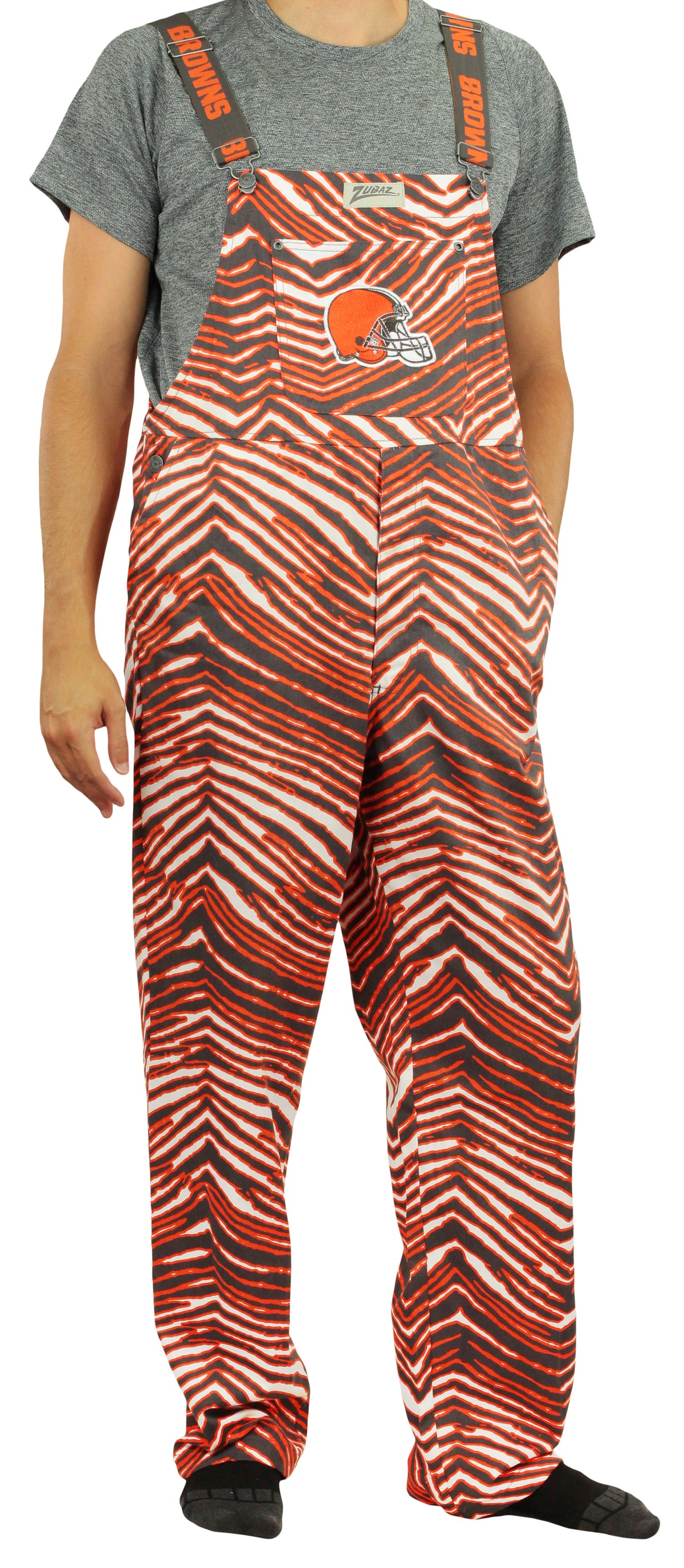 Zubaz NFL Unisex Zebra Lined Bib Overalls for Adult Men and Women, Cleveland Browns - Official NFL Browns Zubaz Apparel (3 of