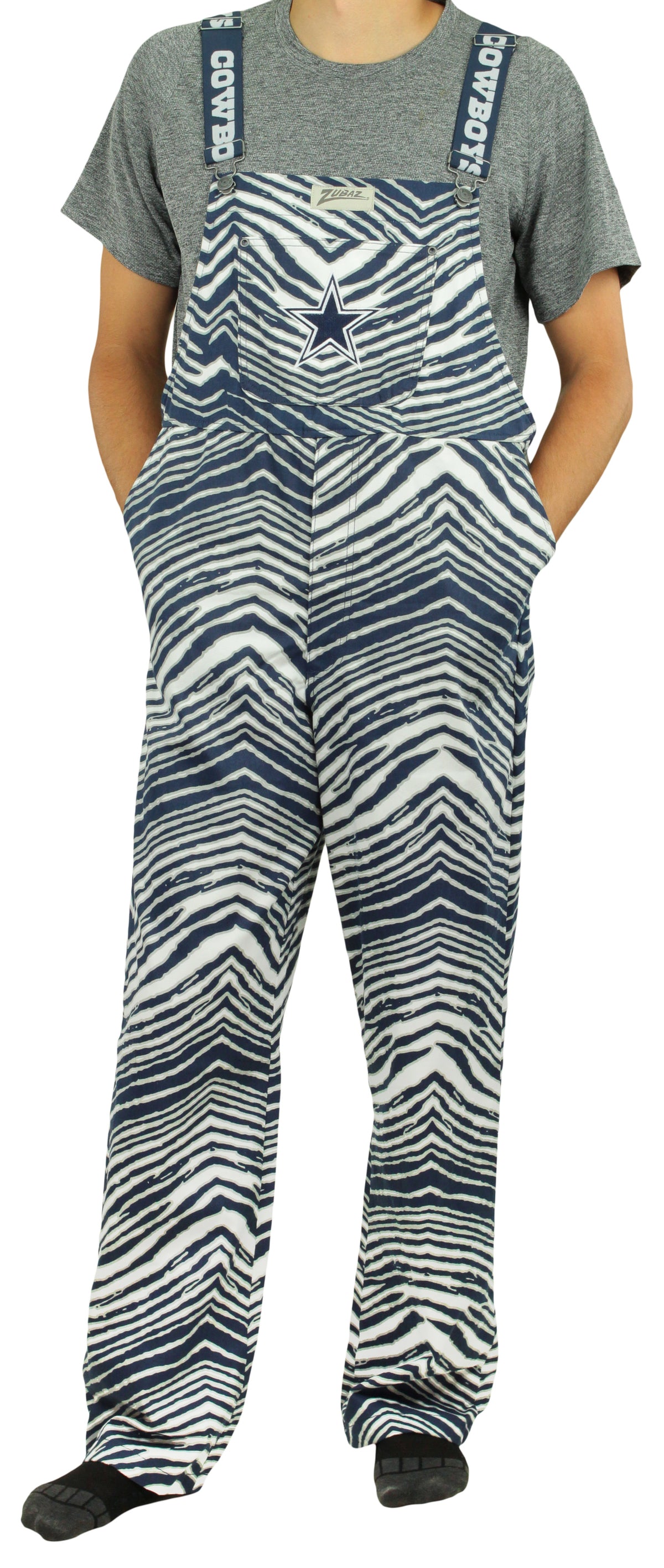 Zubaz NFL Unisex Zebra Lined Bib Overalls for Adult Men and Women, Dallas Cowboys - Official NFL Cowboys Zubaz Apparel (1 of