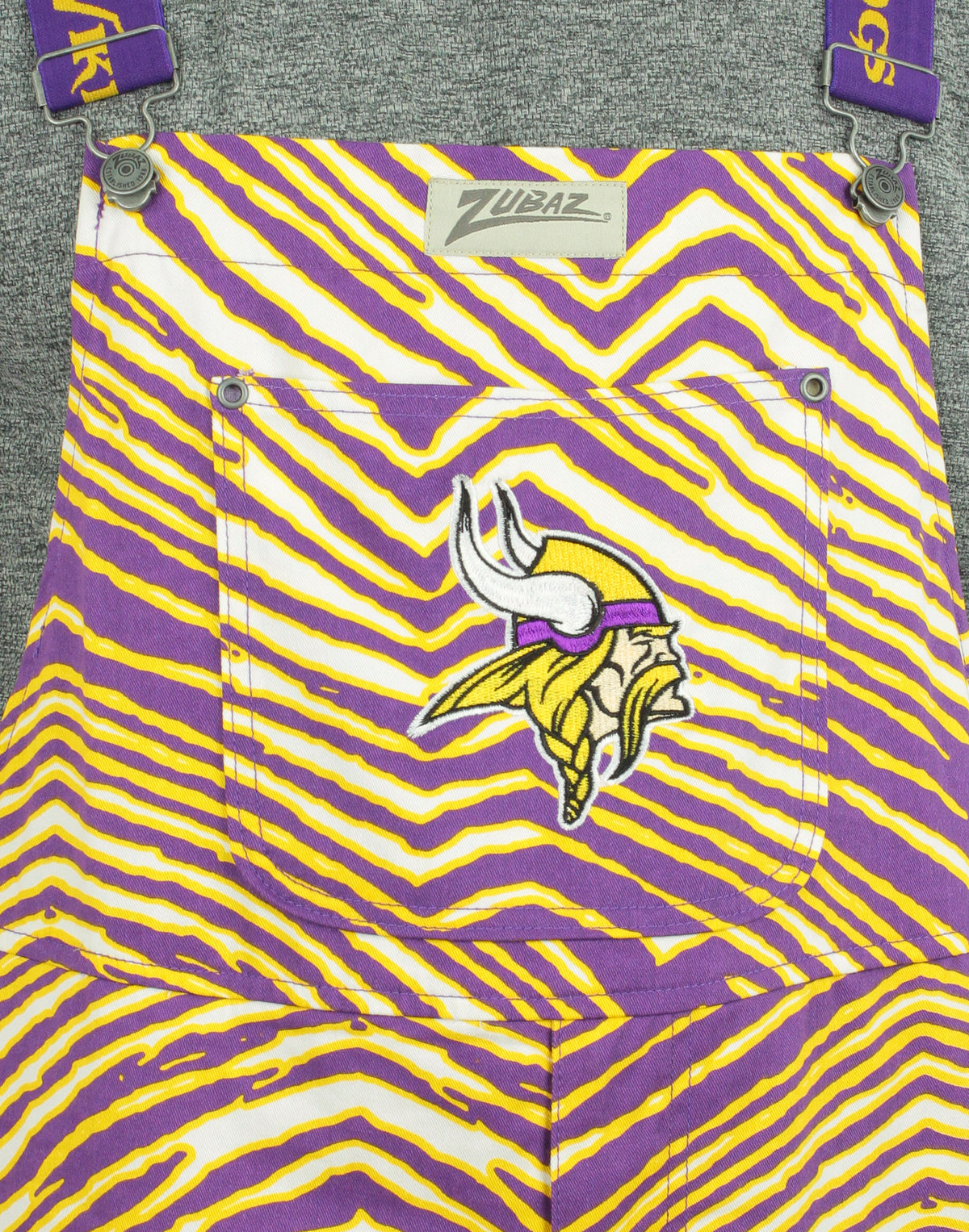 Zubaz NFL Unisex Zebra Lined Bib Overalls for Adult Men and Women, Minnesota Vikings - Official NFL Vikings Zubaz Apparel (4