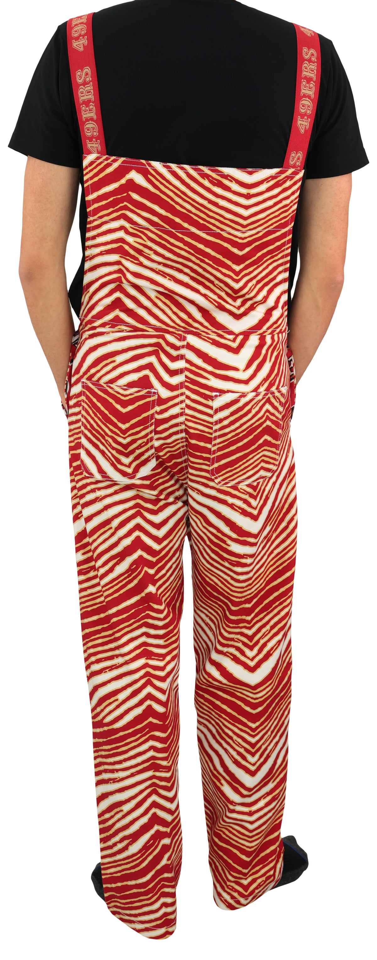 Zubaz NFL Unisex Zebra Lined Bib Overalls for Adult Men and Women, San Francisco 49ers - Official NFL 49ers Zubaz Apparel (4