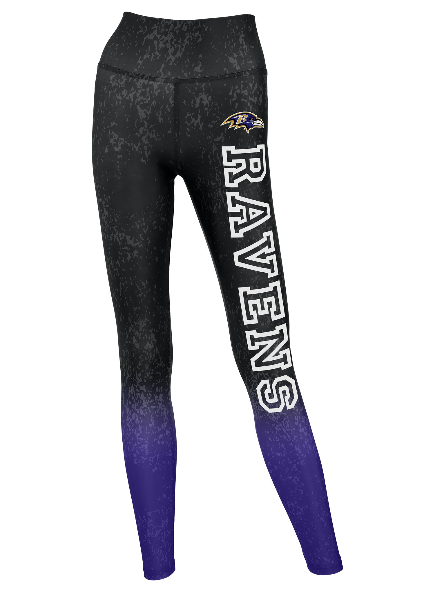 Zubaz NFL Women's Distressed Gradient Leggings with Team Wordmark Baltimore Ravens - Official NFL Ravens Zubaz Apparel (1 of