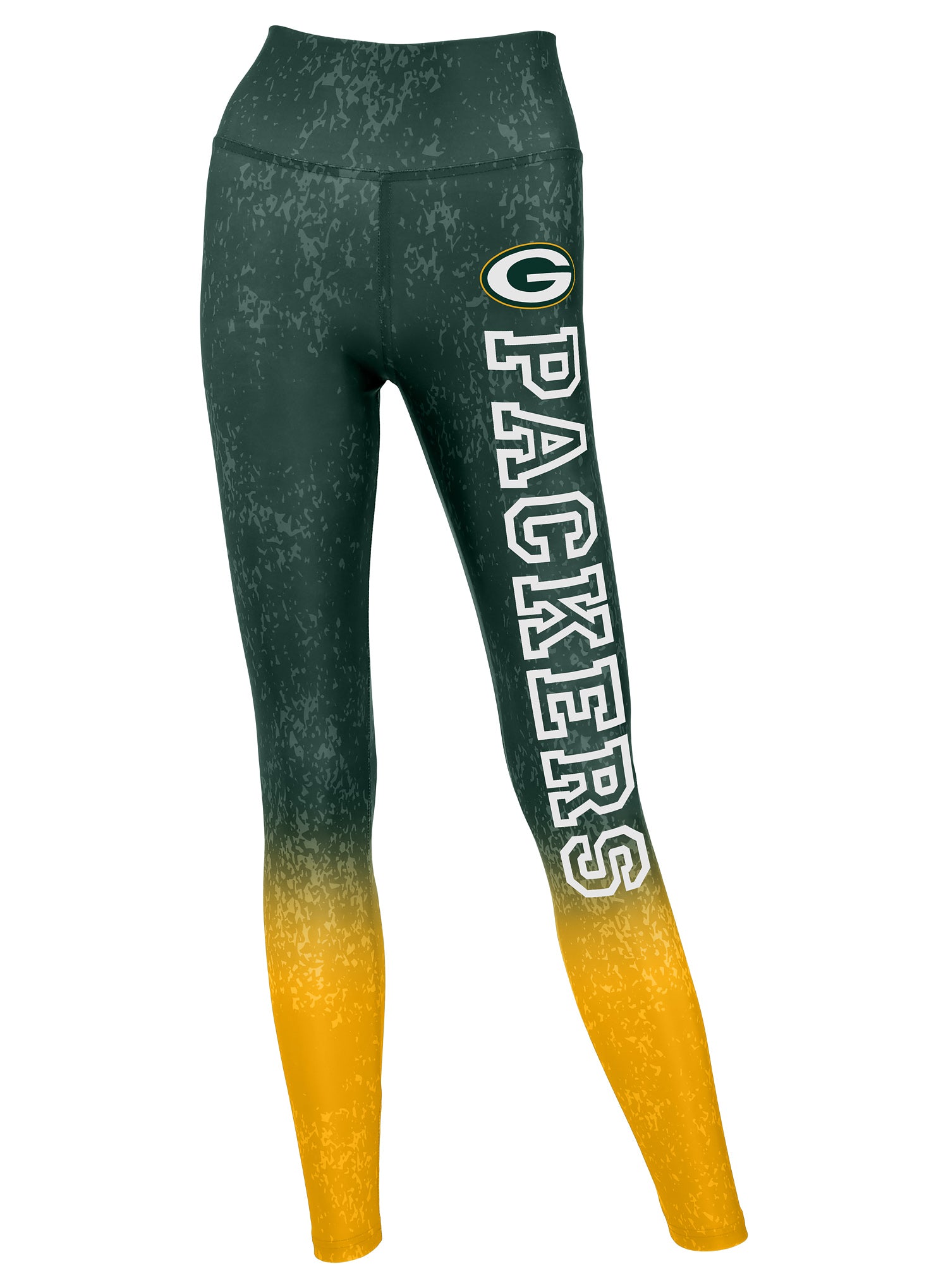 Zubaz NFL Women's Distressed Gradient Leggings with Team Wordmark Green Bay Packers - Official NFL Packers Zubaz Apparel (1 o