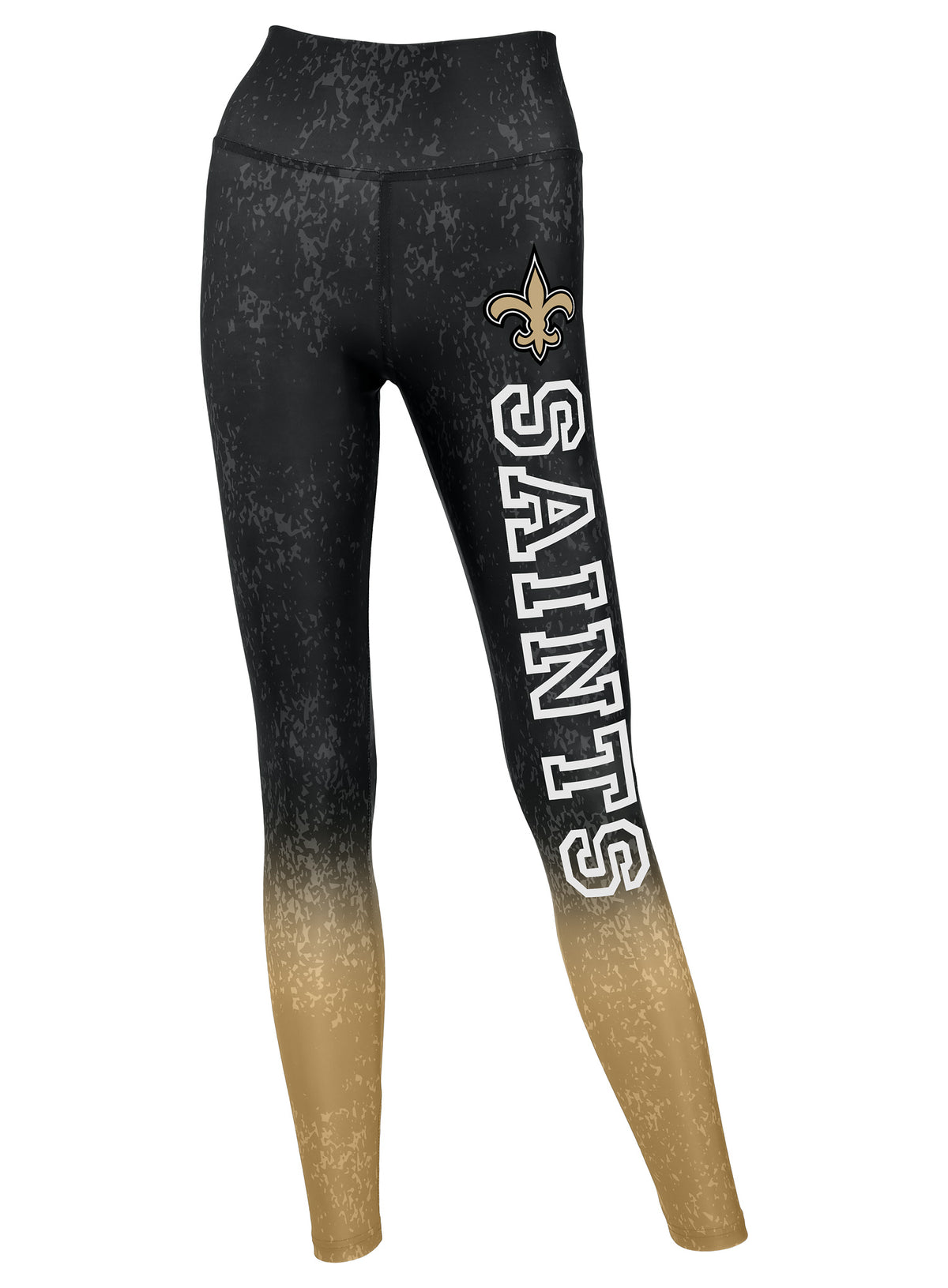 Zubaz NFL Women's Distressed Gradient Leggings with Team Wordmark New Orleans Saints - Official NFL Saints Zubaz Apparel (1 o