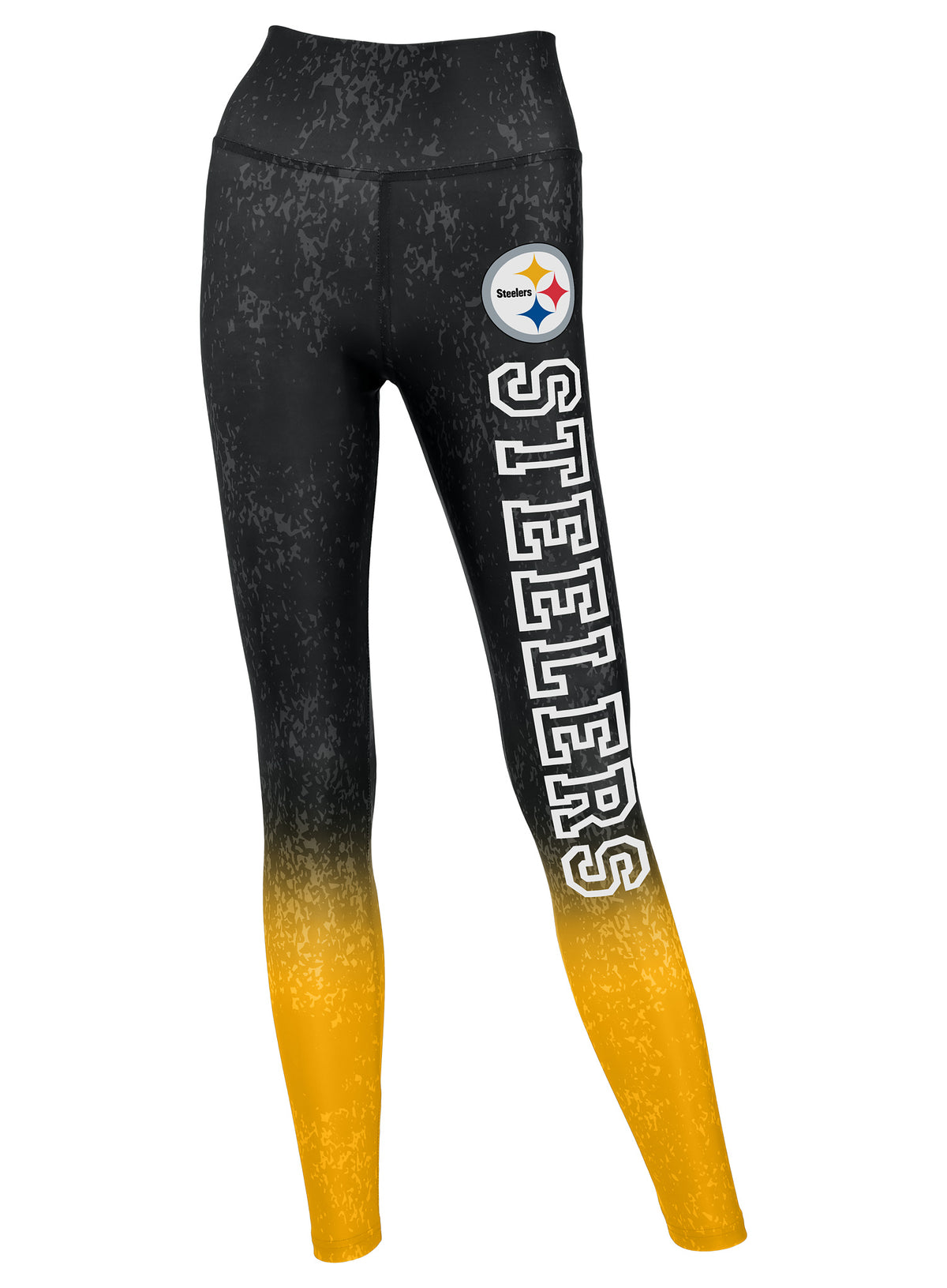 Zubaz NFL Women's Distressed Gradient Leggings with Team Wordmark Pittsburgh Steelers - Official NFL Steelers Zubaz Apparel (