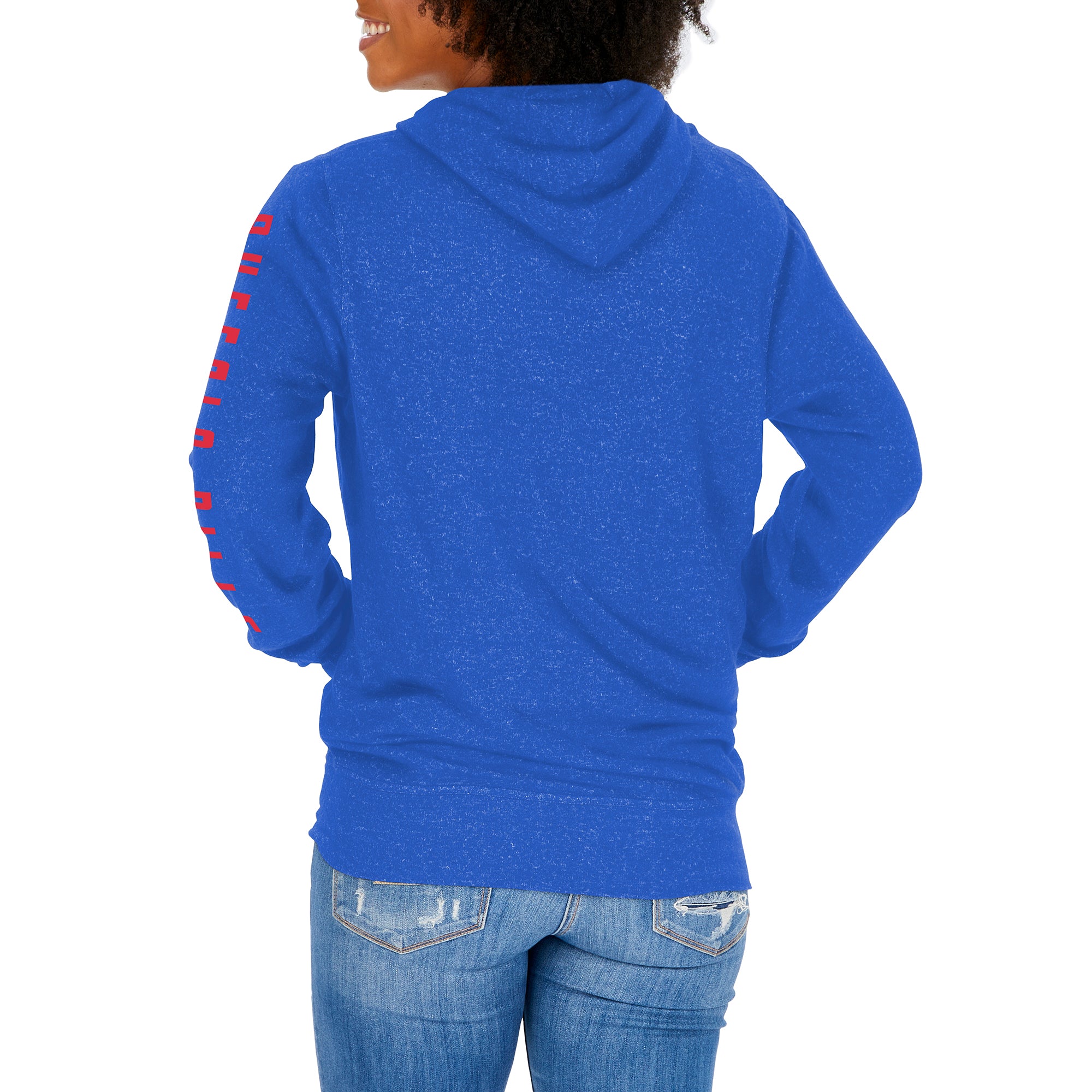 Zubaz Women's NFL BUFFALO BILLS WOMENS MARLED ROYAL BLUE SOFT HOOD W/ CIRCLE & SLEEVE GRAPHICS
