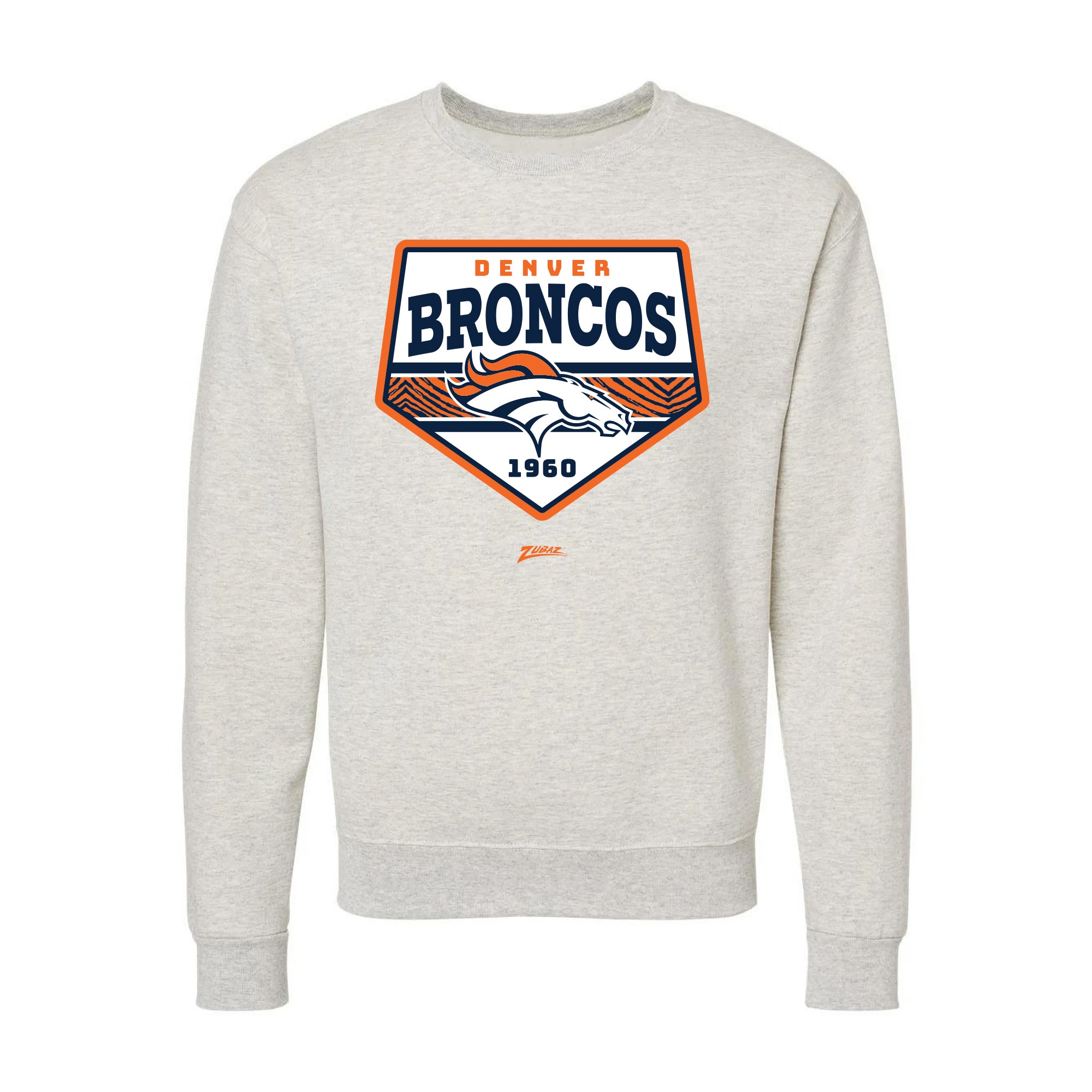 Zubaz NFL Denver Broncos Unisex Adult Men's & Women's Pullover Fleece Crew Neck Sweatshirt, Z2C Chip Shot, Oatmeal Heather -
