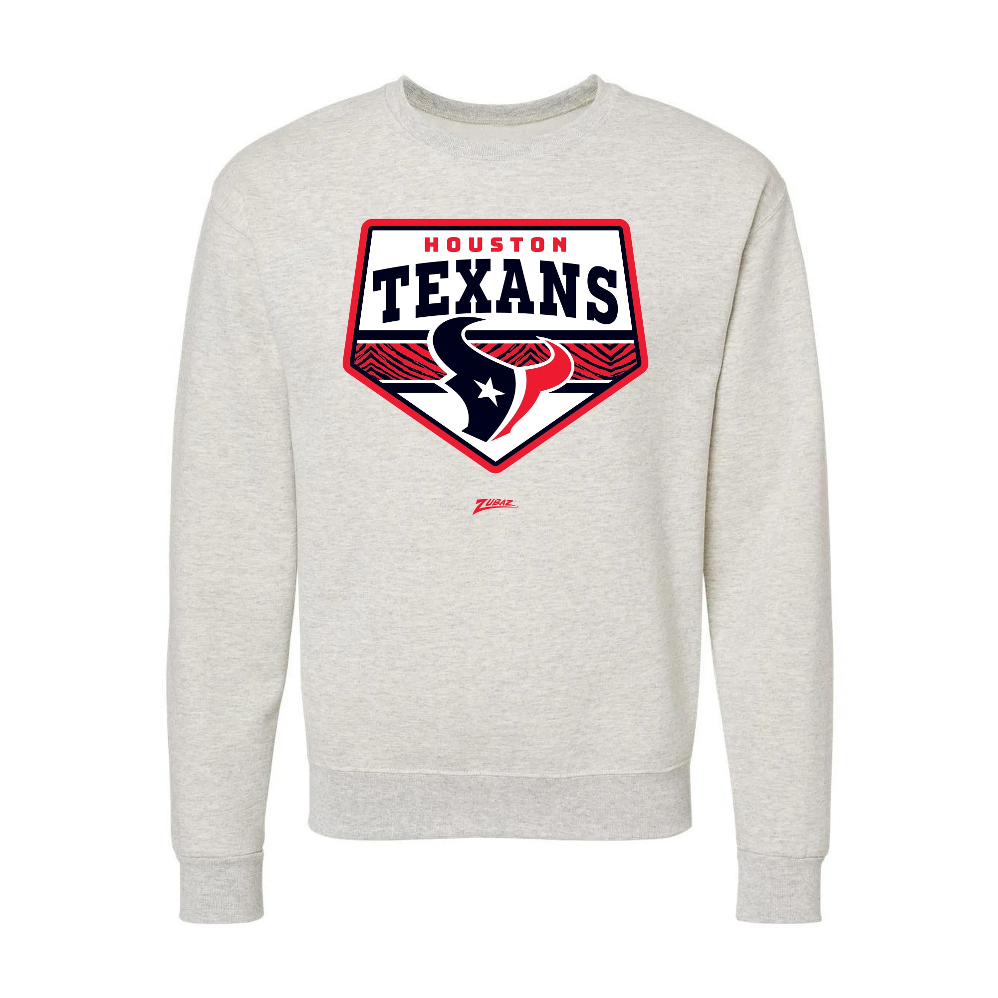 Zubaz NFL Houston Texans Unisex Adult Men's & Women's Pullover Fleece Crew Neck Sweatshirt, Z2C Chip Shot, Oatmeal Heather -