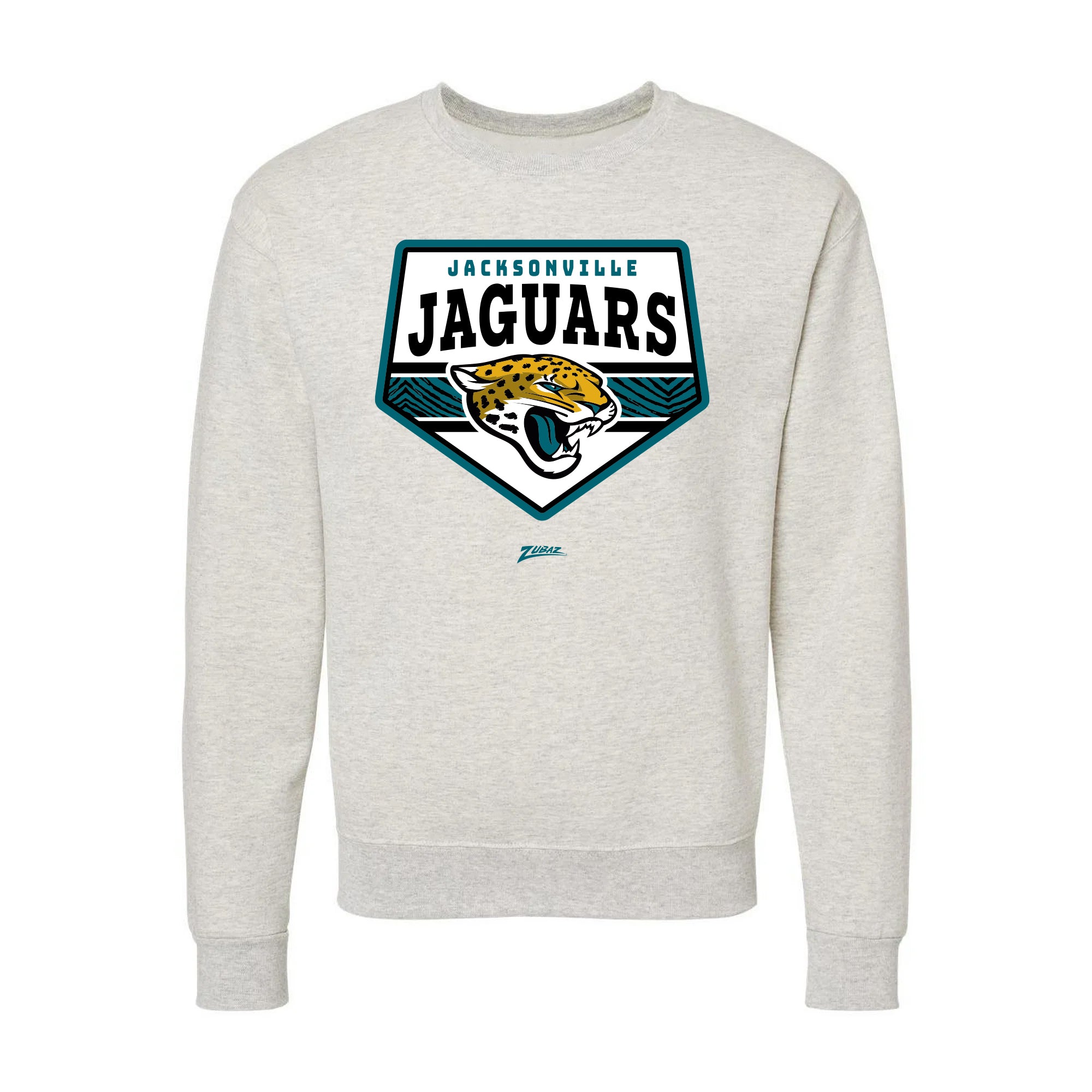 Zubaz NFL Jacksonville Jaguars Unisex Adult Men's & Women's Pullover Fleece Crew Neck Sweatshirt, Z2C Chip Shot, Oatmeal Heat