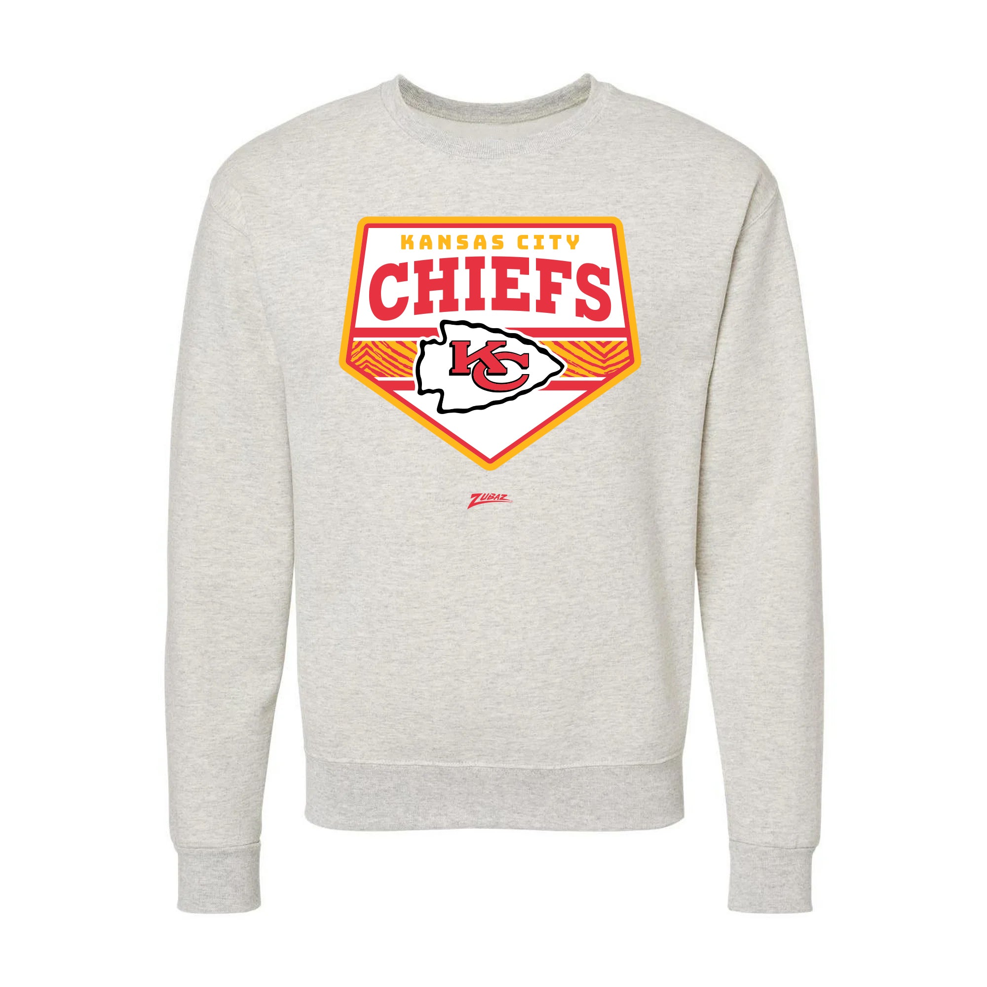 Zubaz NFL Kansas City Chiefs Unisex Adult Men's & Women's Pullover Fleece Crew Neck Sweatshirt, Z2C Chip Shot, Oatmeal Heathe