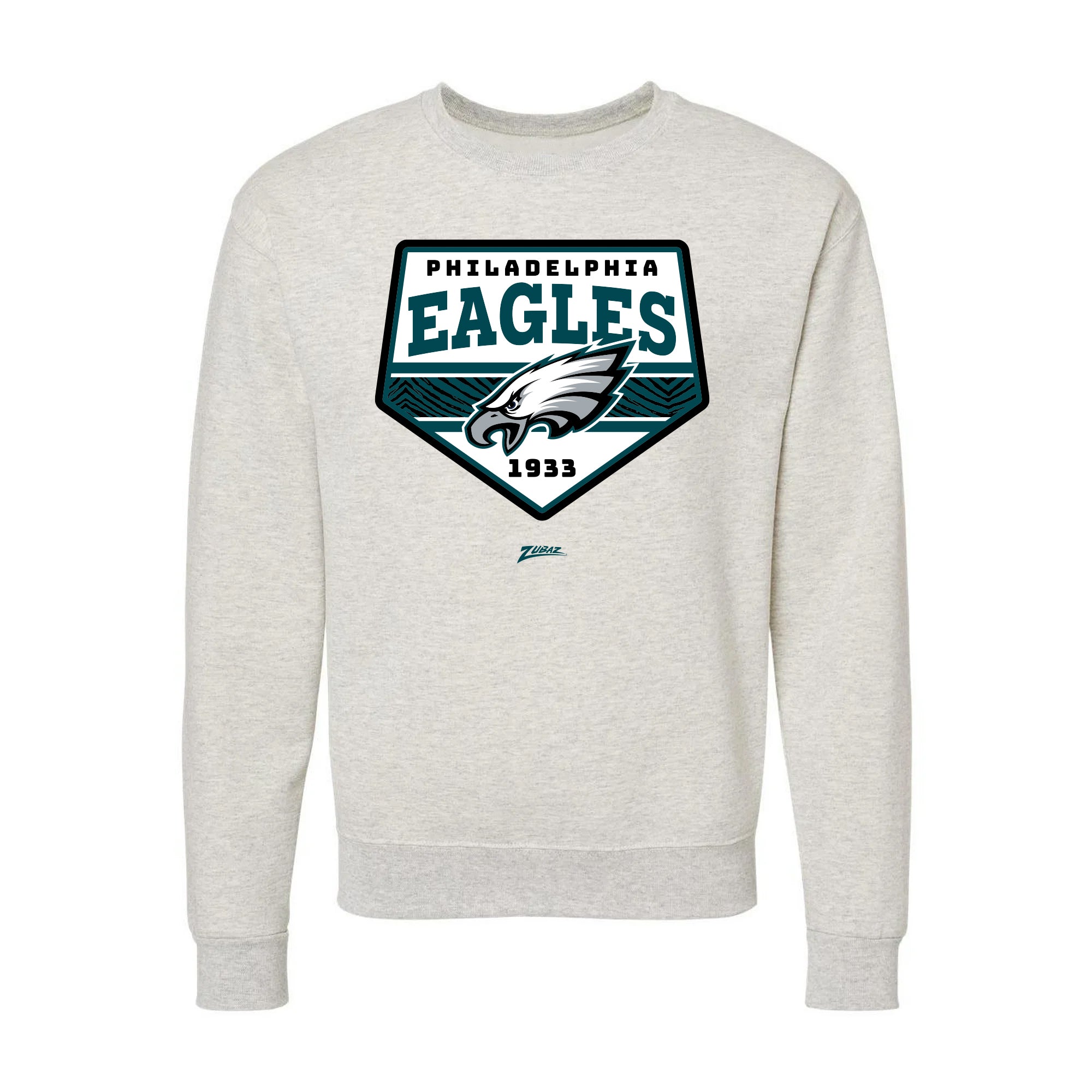 Zubaz NFL Philadelphia Eagles Unisex Adult Men's & Women's Pullover Fleece Crew Neck Sweatshirt, Z2C Chip Shot, Oatmeal Heath