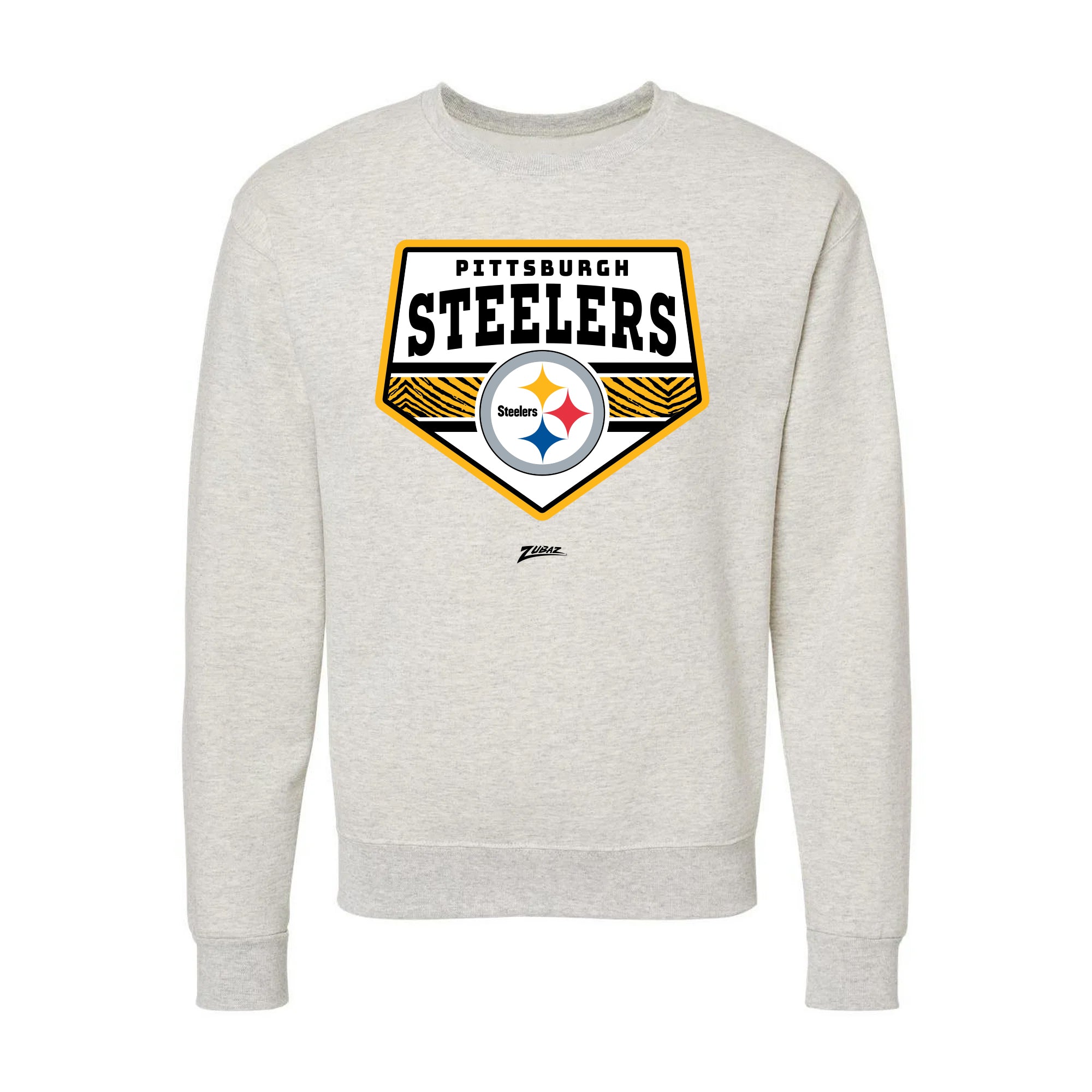 Zubaz NFL Pittsburgh Steelers Unisex Adult Men's & Women's Pullover Fleece Crew Neck Sweatshirt, Z2C Chip Shot, Oatmeal Heath