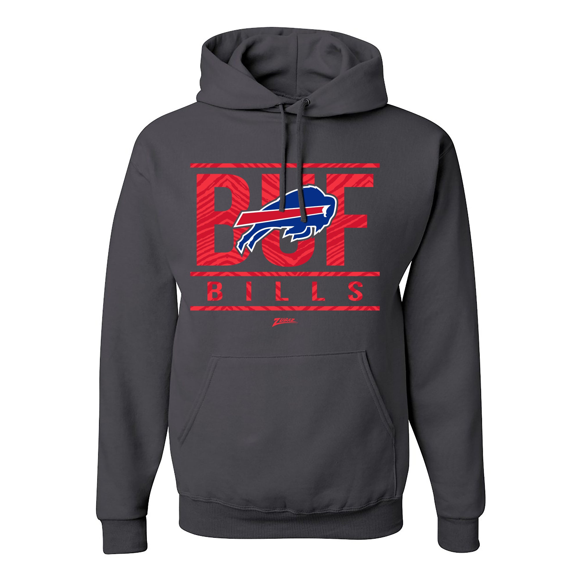 Zubaz NFL Buffalo Bills Unisex Pullover Fleece Hoodie for Adult Men and Women, Z2C Goal Line, Charcoal