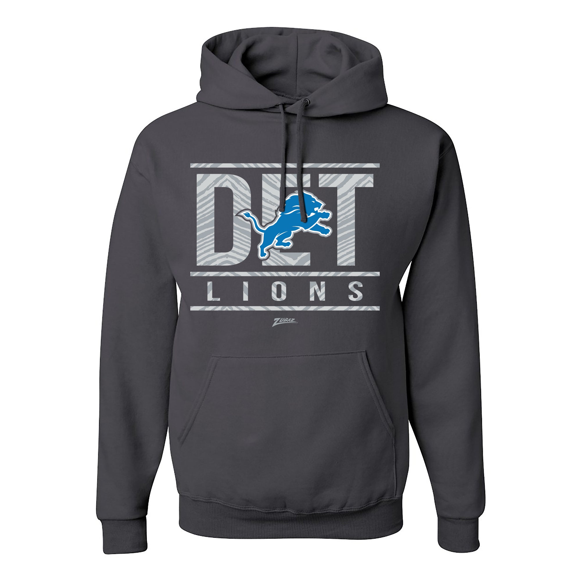 Zubaz NFL Detroit Lions Unisex Pullover Fleece Hoodie for Adult Men and Women, Z2C Goal Line, Charcoal