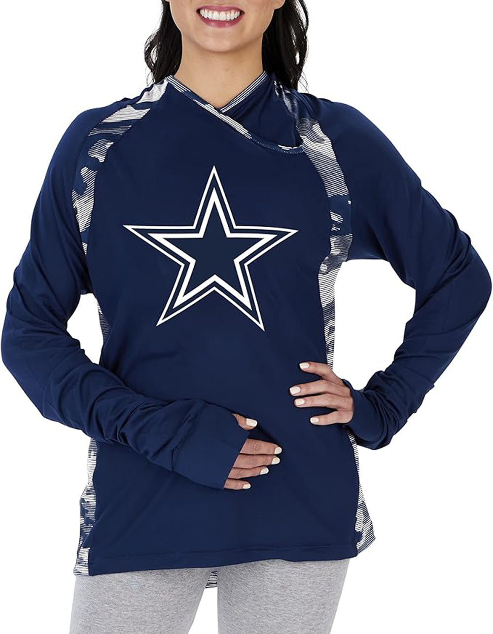 Zubaz NFL Women's Dallas Cowboys Elevated Lightweight Hoodie With Camo Lines