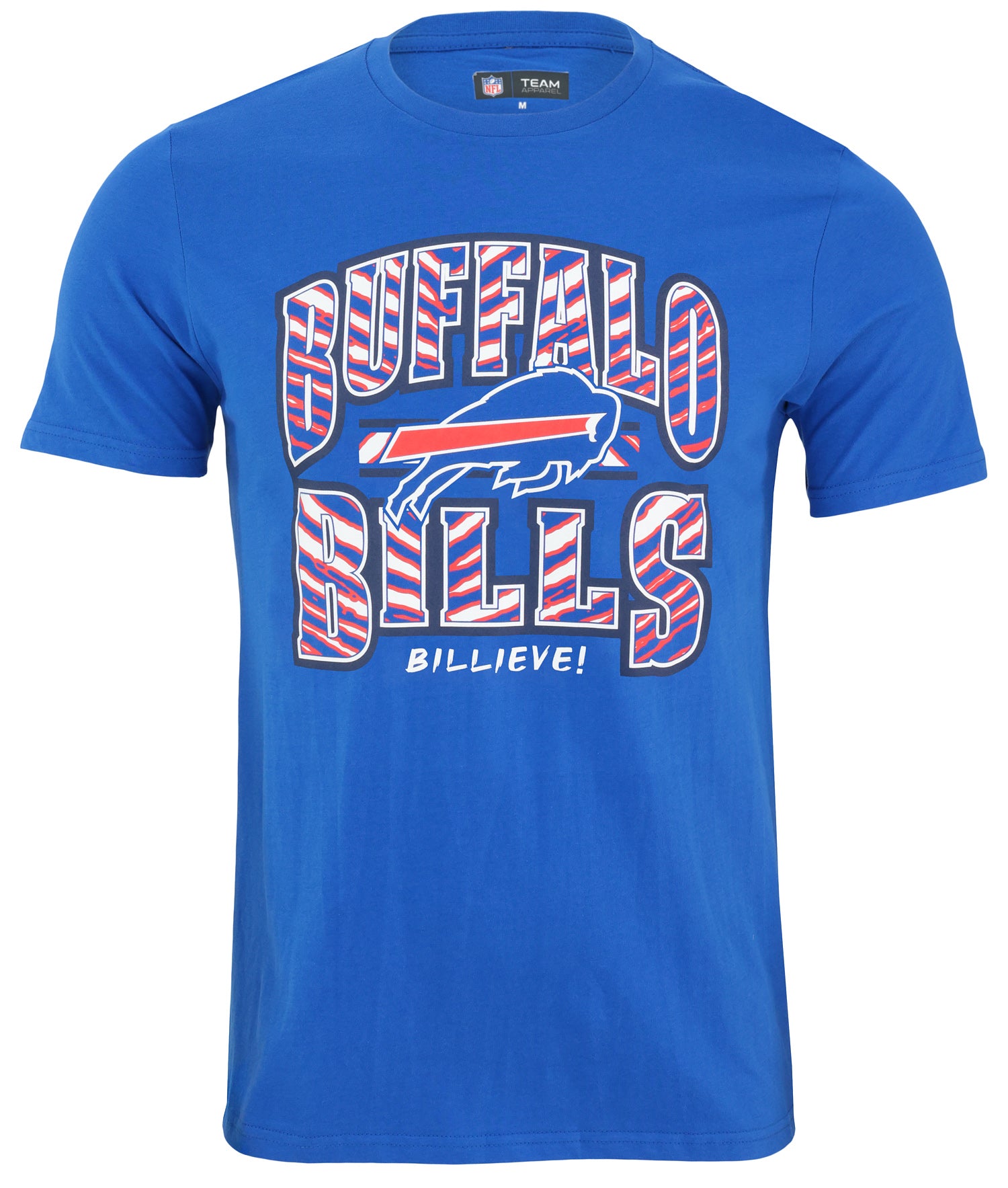 Zubaz NFL Mens Buffalo Bills Solid Royal Blue Short Sleeve Crewneck T-Shirt with Buffalo Bills Arch City Zebra Graphic - Offi