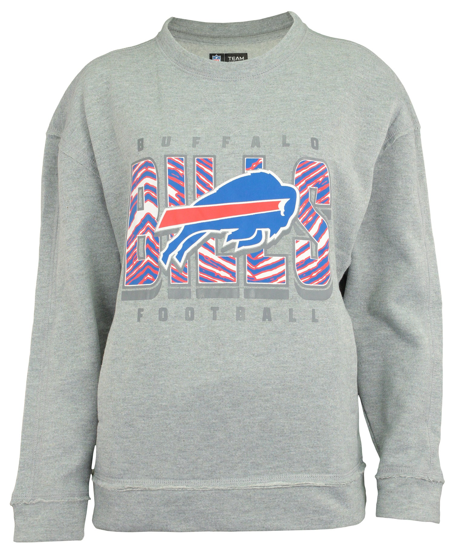 Zubaz NFL Women's Buffalo Bills Heather Grey Team Name & Logo Crewneck Sweatshirt w/ Pockets