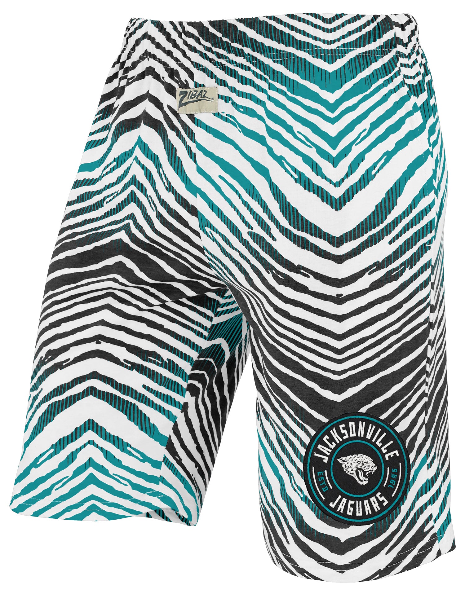 Zubaz NFL Adult Unisex Z88 Embroidered Zebra Ombre TMC Shorts, Jacksonville Jaguars