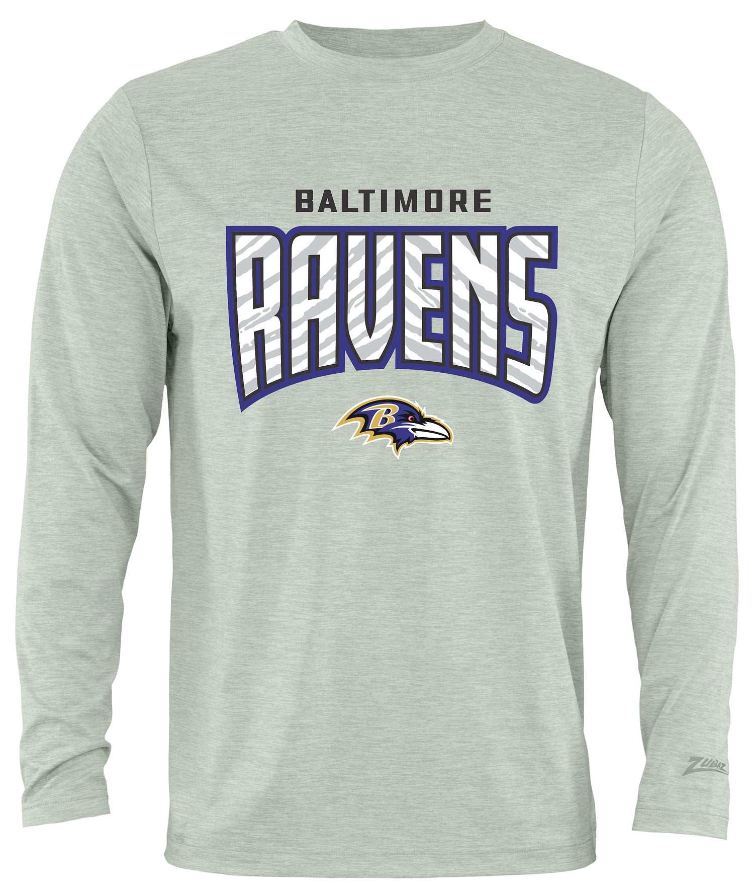 Zubaz NFL Men's Hail Mary Heather Gray Long Sleeve T-Shirt, Baltimore Ravens