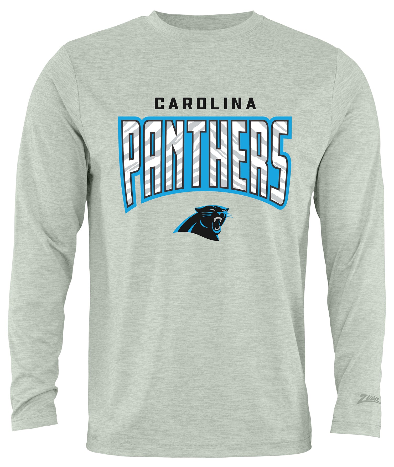 Zubaz NFL Men's Hail Mary Heather Gray Long Sleeve T-Shirt, Carolina Panthers