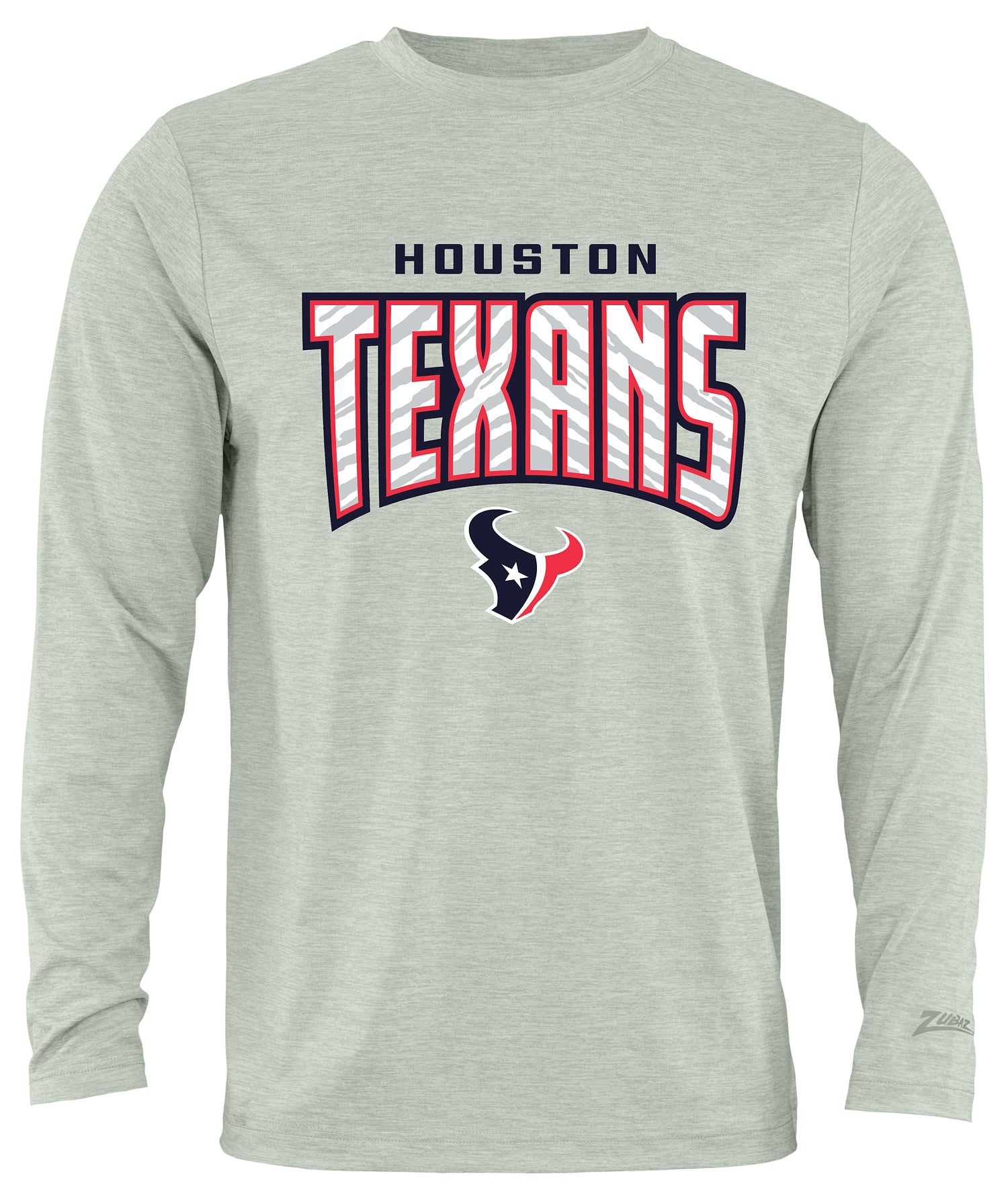 Zubaz NFL Men's Hail Mary Heather Gray Long Sleeve T-Shirt, Houston Texans