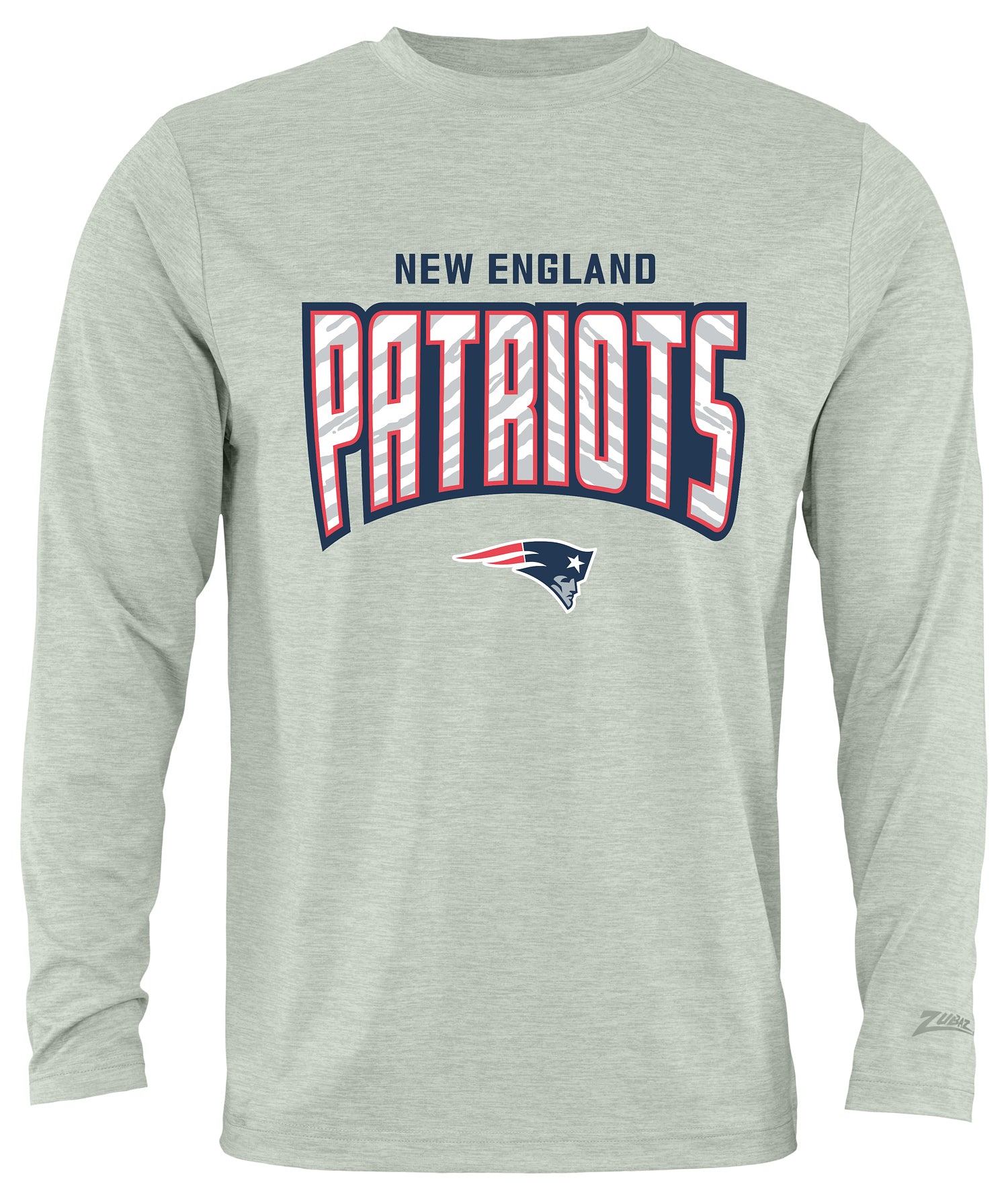 Zubaz NFL Men's Hail Mary Heather Gray Long Sleeve T-Shirt, New England Patriots