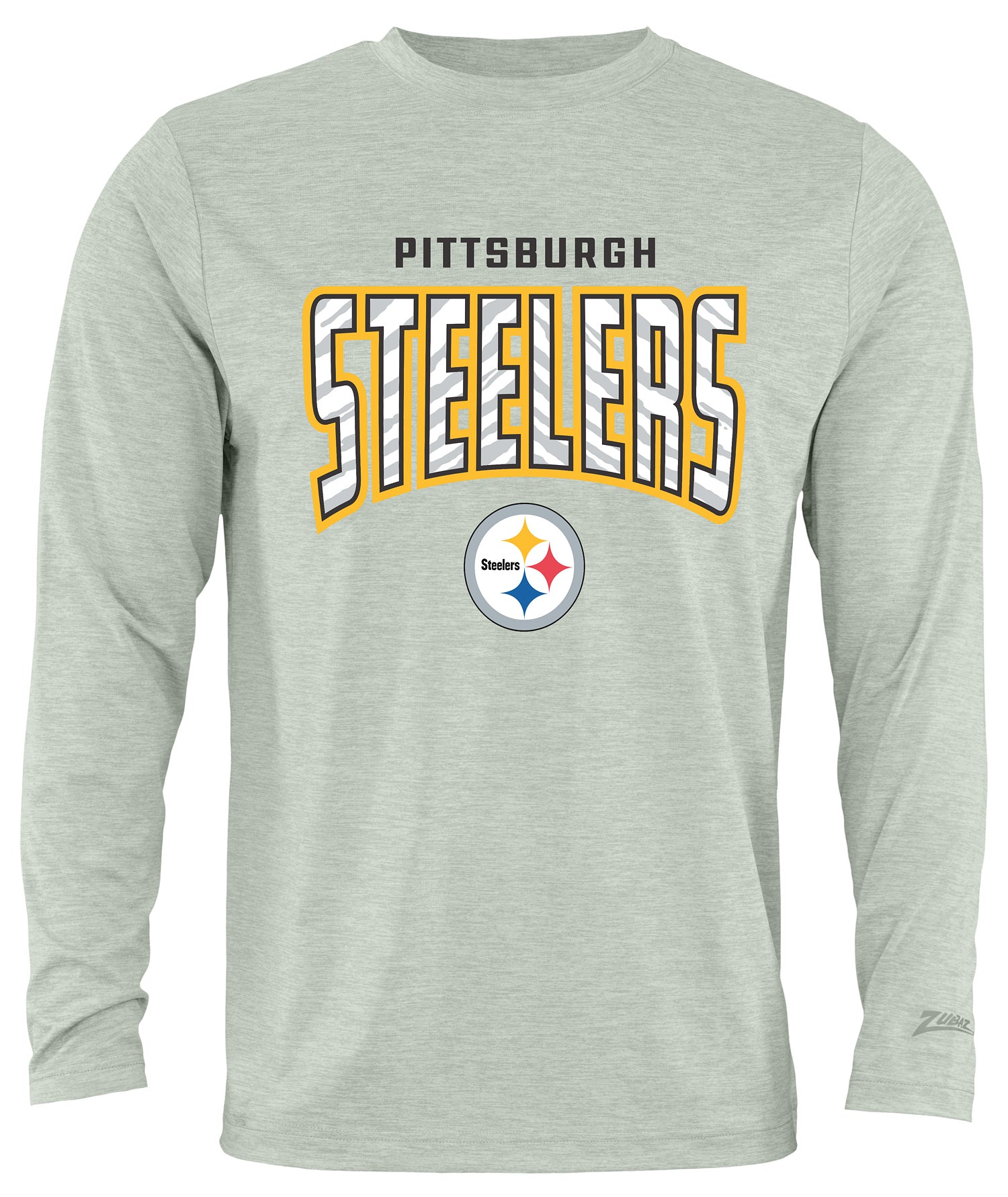 Zubaz NFL Men's Hail Mary Heather Gray Long Sleeve T-Shirt, Pittsburgh Steelers
