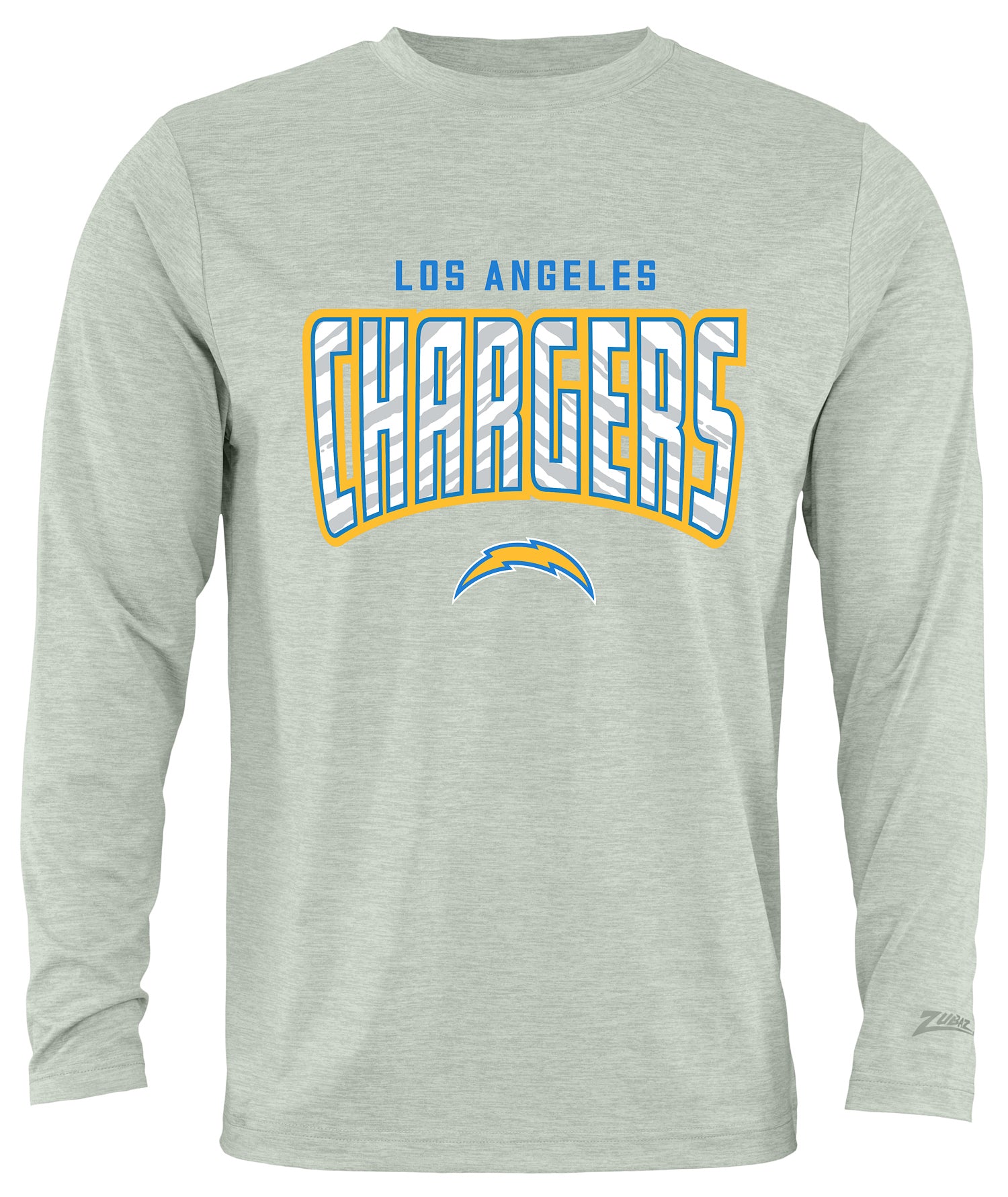 Zubaz NFL Men's Hail Mary Heather Gray Long Sleeve T-Shirt, Los Angeles Chargers